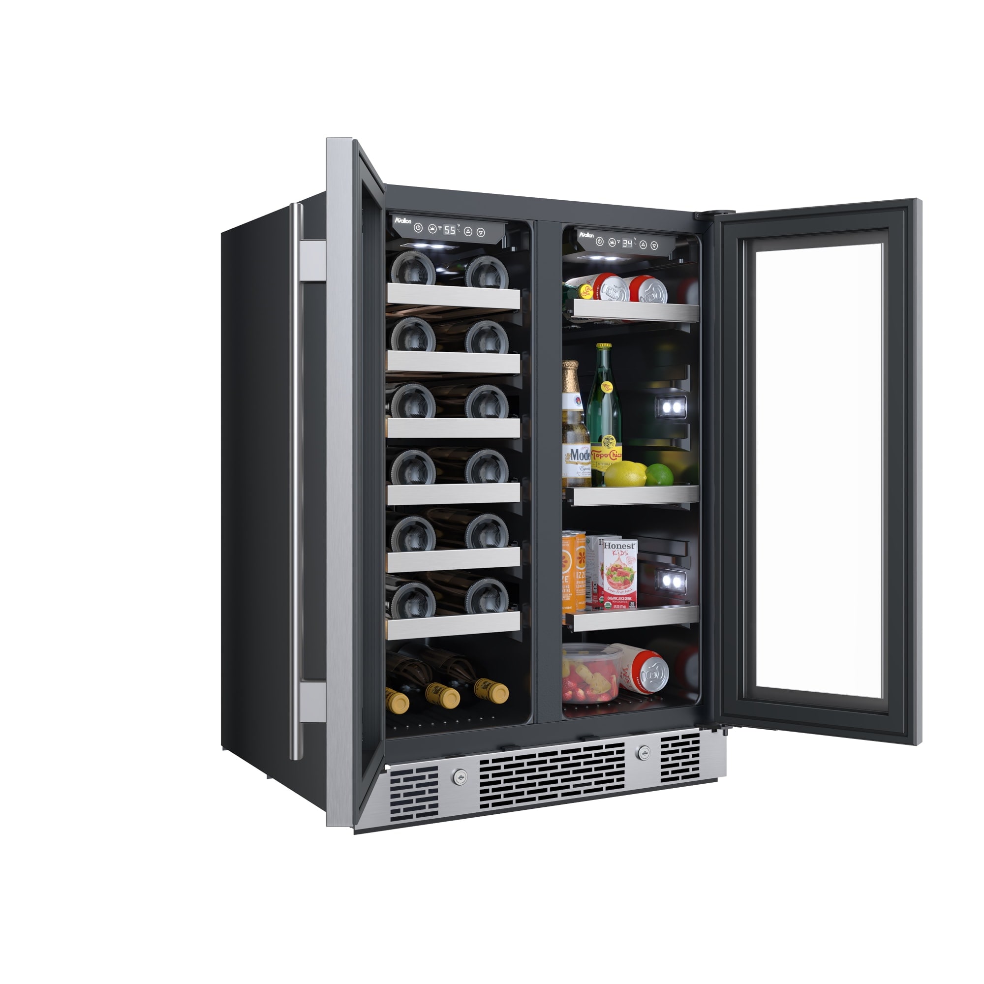 Avallon Avallon 23.81'' W Freestanding 64 Cans (12 oz.) 4.57 Cubic Feet Beverage Cooler with Wine Storage and Glass Door