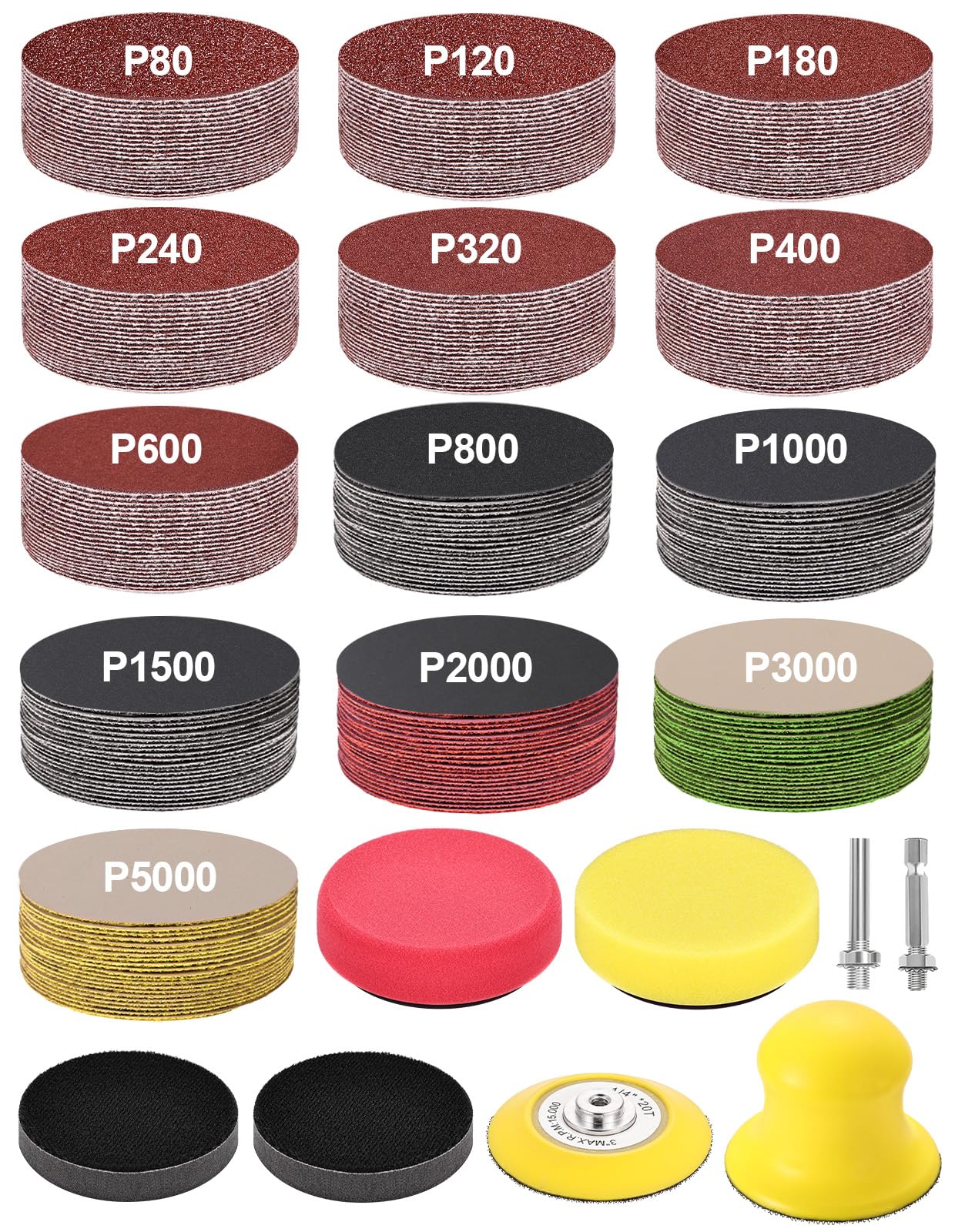 DYRCJ  268 Pack Three Inch Sanding Discs Drill Attachment with Hook and Loop Sandpaper for Wood Metal Car and Resin Sanding and Polishing