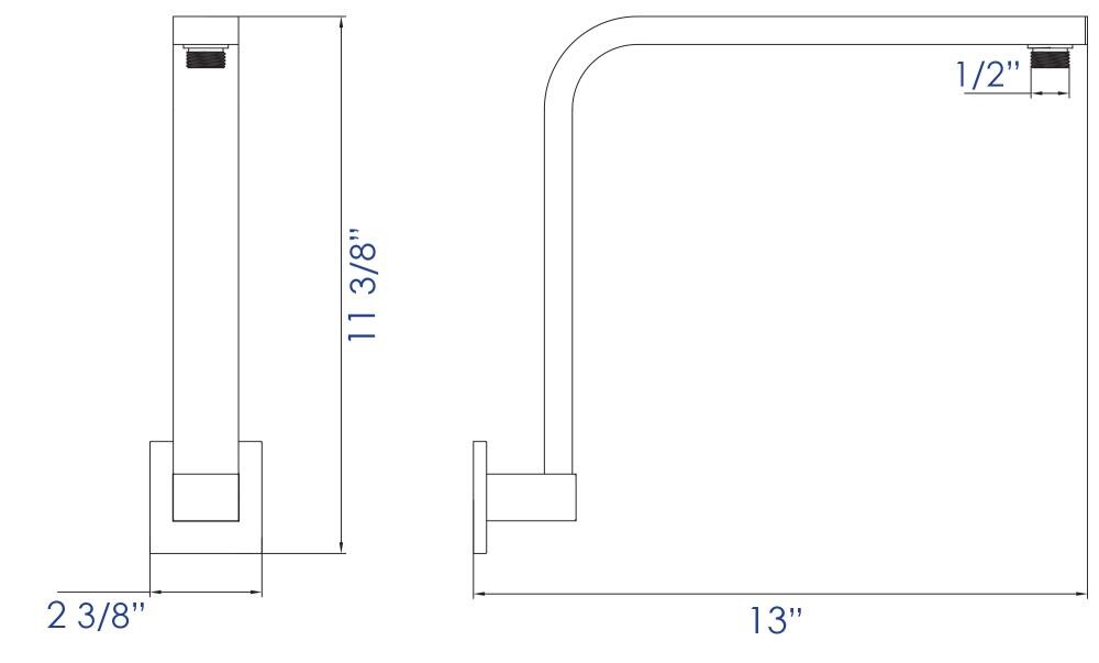 Polished Chrome 13" Wall Mounted Shower Arm