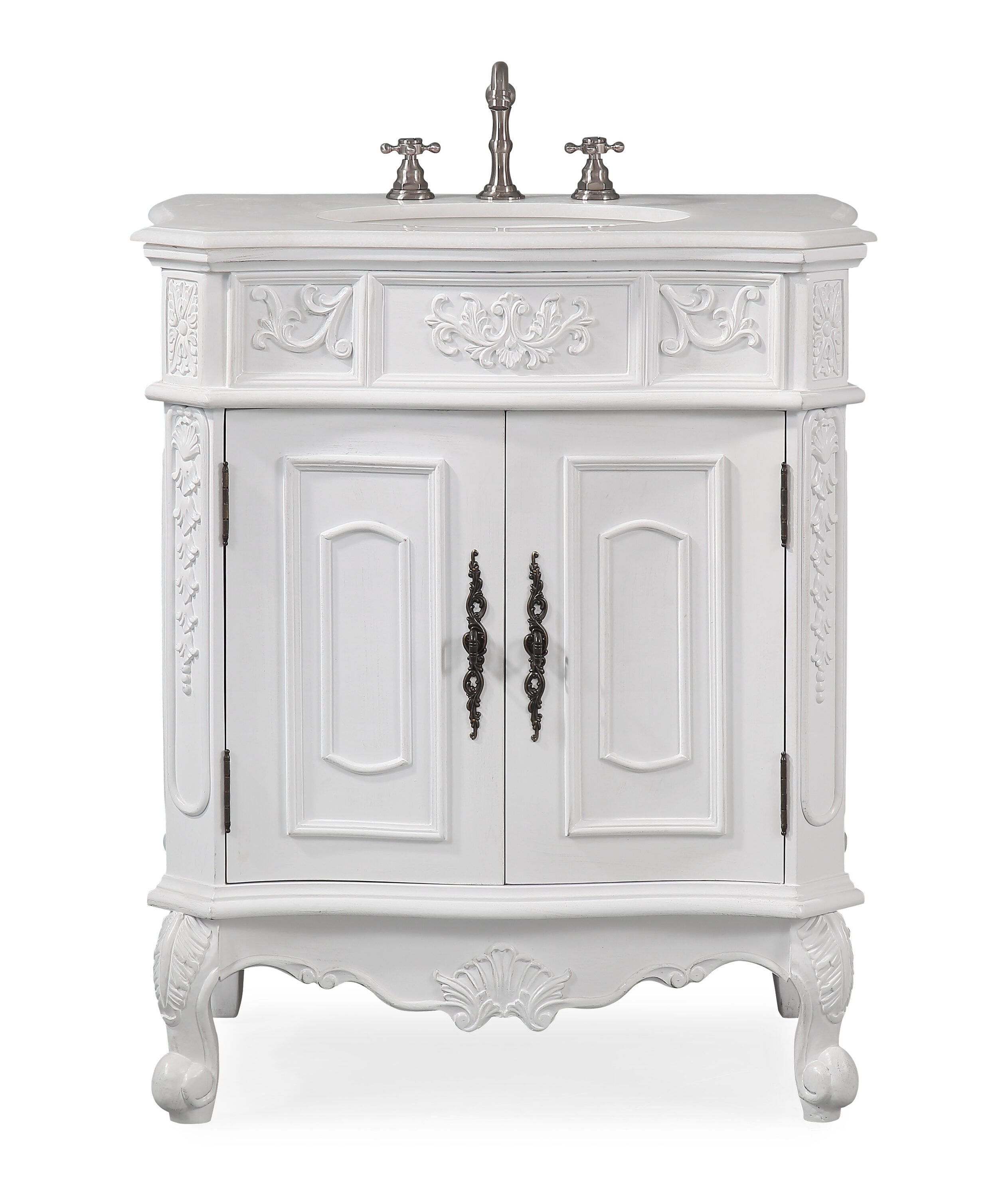 Benton Collection 30 Inch Antique Style Old Timer Classic White Ellenton Bathroom Sink Vanity