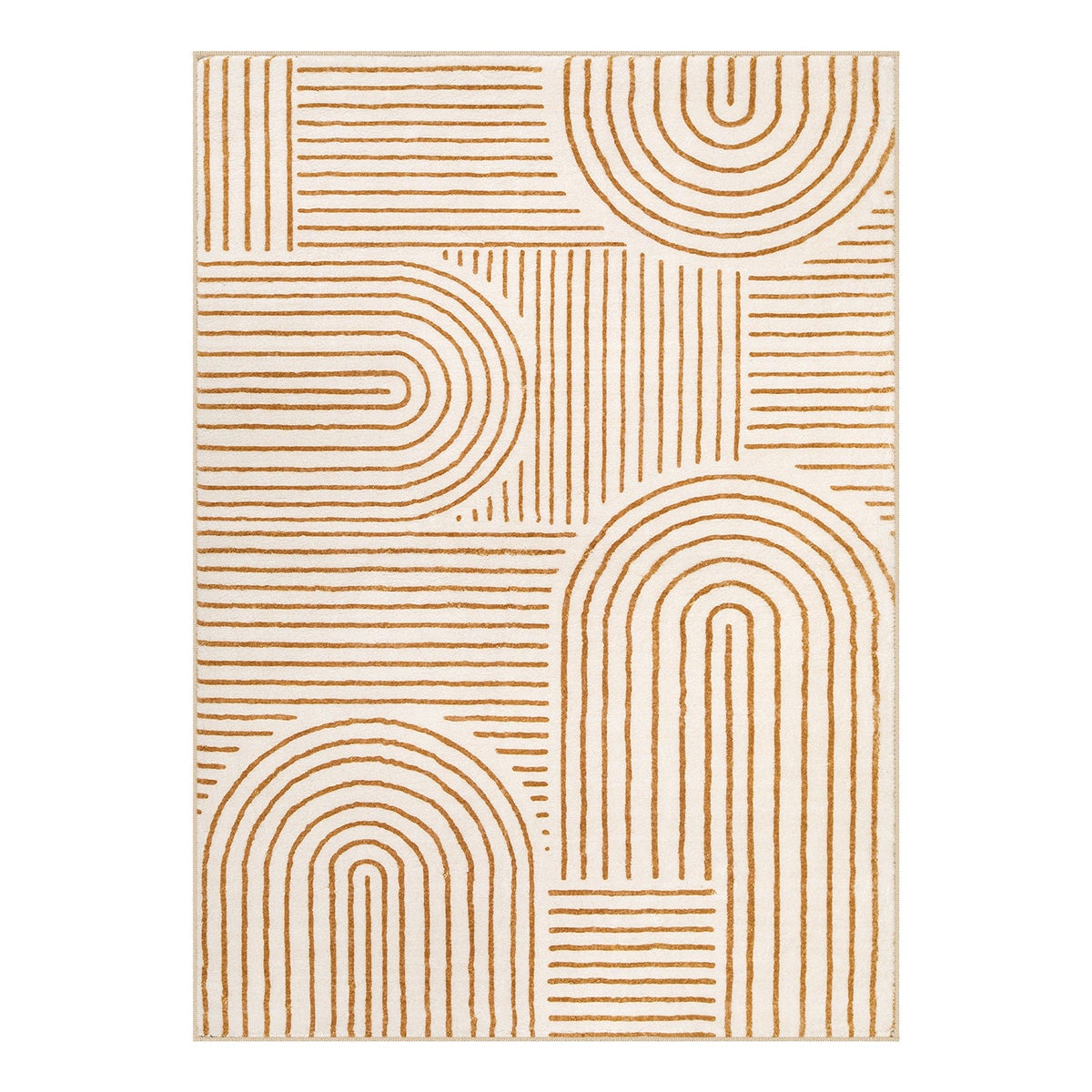 Lahome AR-DYRZP-002-K1 4 x 6 (ft) Khaki Abstract Rainbow Lines Short Pile Velvet Rectangular Indoor Area Rug