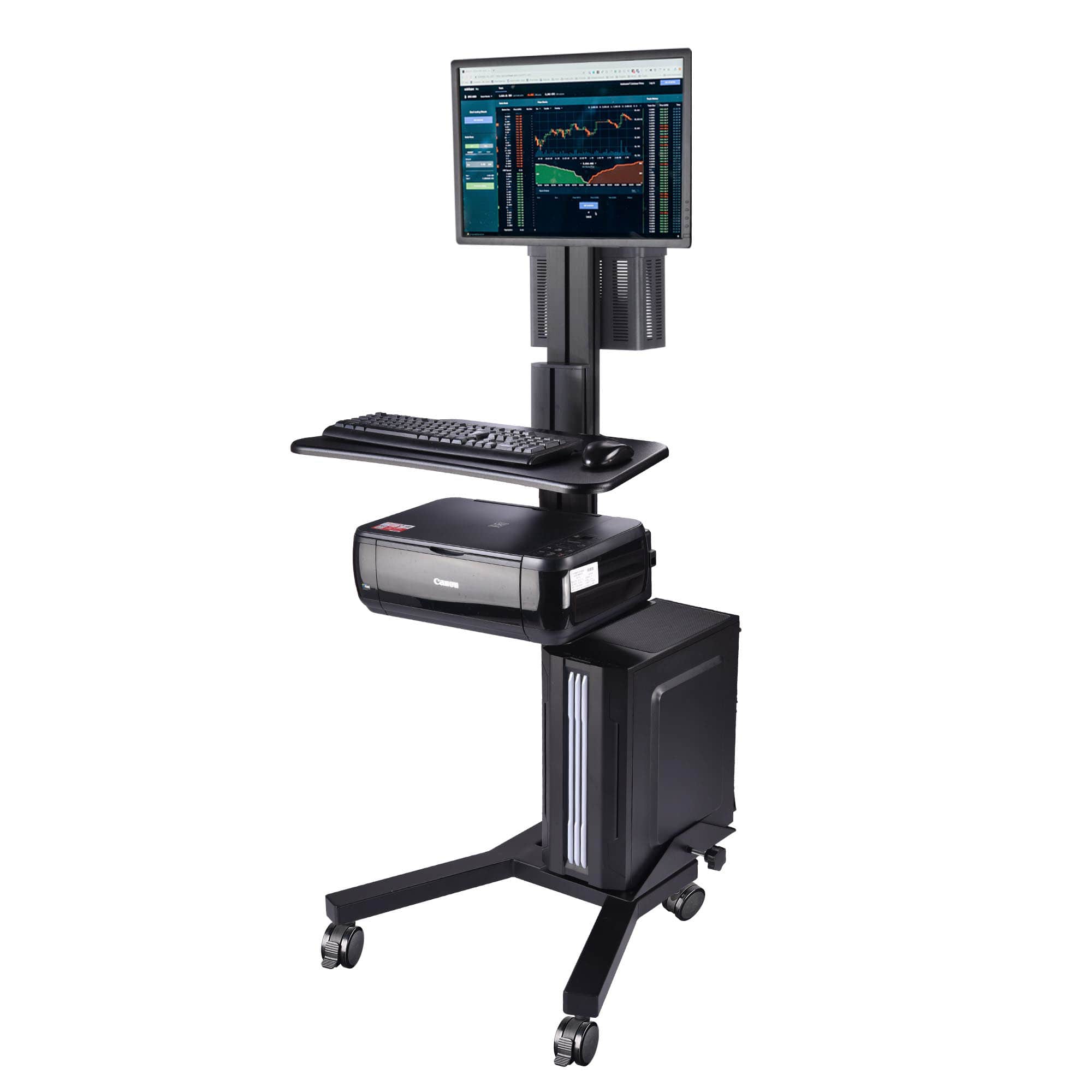 Yescom Rolling Computer Desk with Height Adjustable Monitor Mount with Printer Shelf 68 inch Tall Black #41PCM002-1601A-06-LO