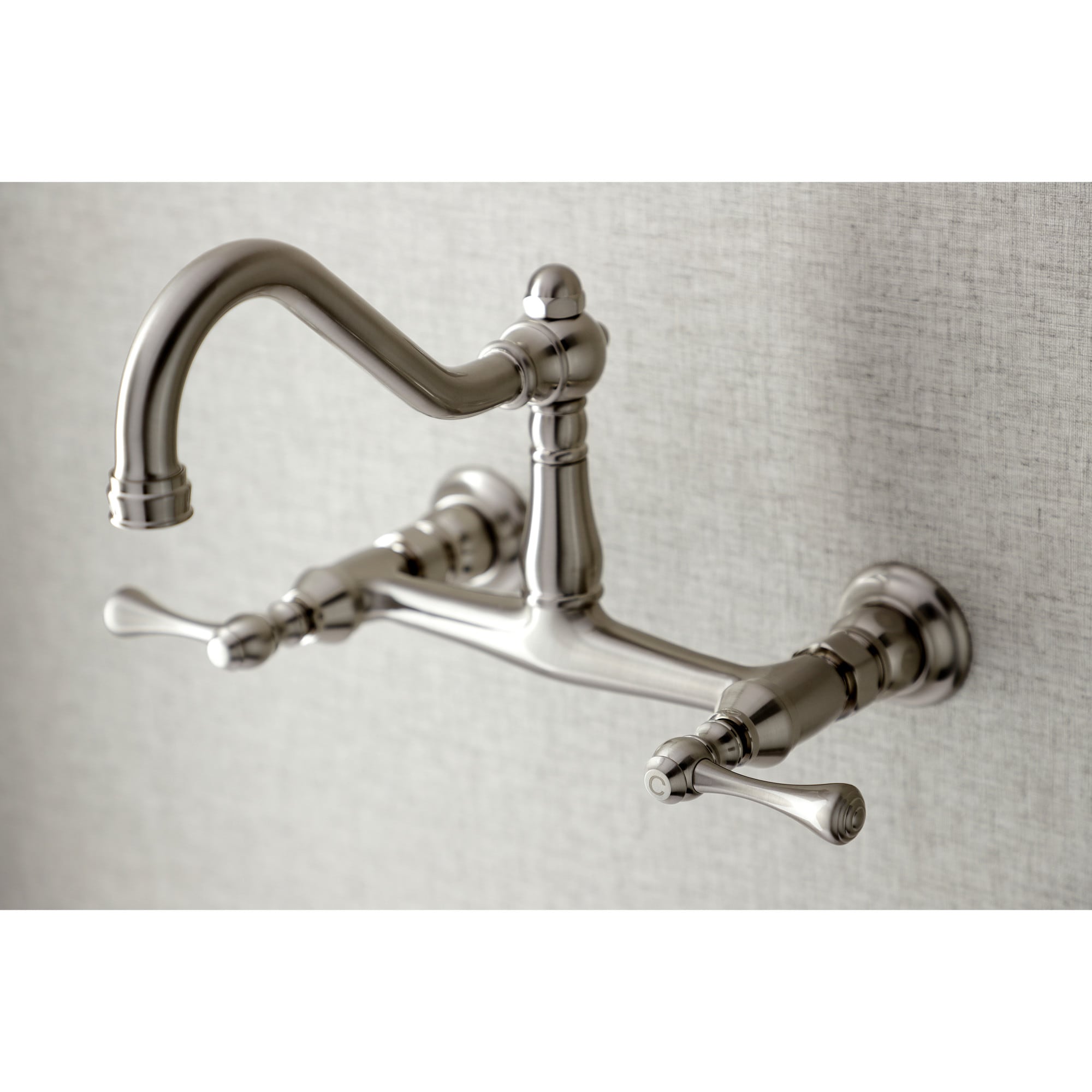 Kingston Brass WLKS3248BL Vintage Brushed nickel Wall-mount 2-handle High-arc Residential Handle Bathroom Sink Faucet