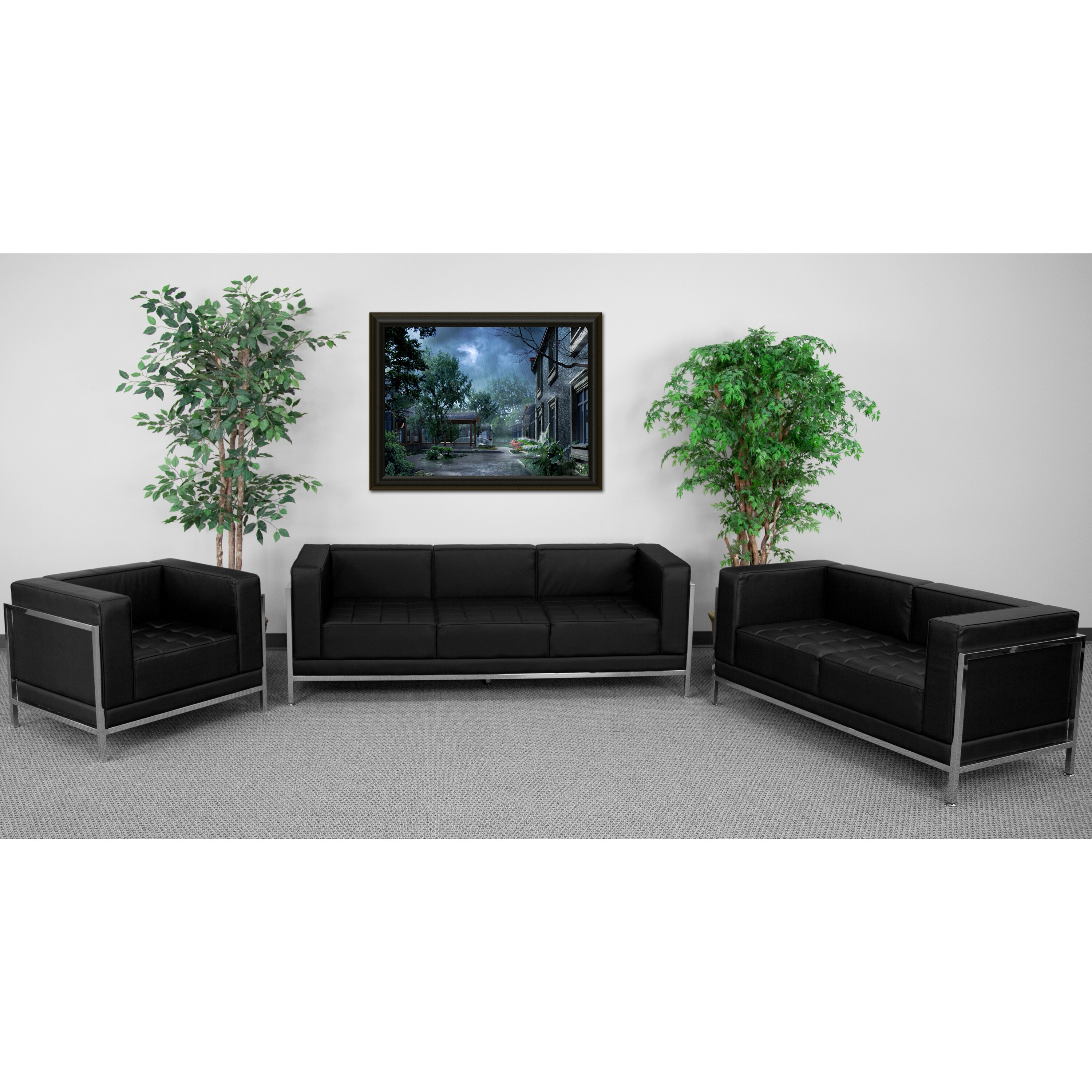 Flash Furniture Imagination Modern Faux Leather Black Living Room Set ...