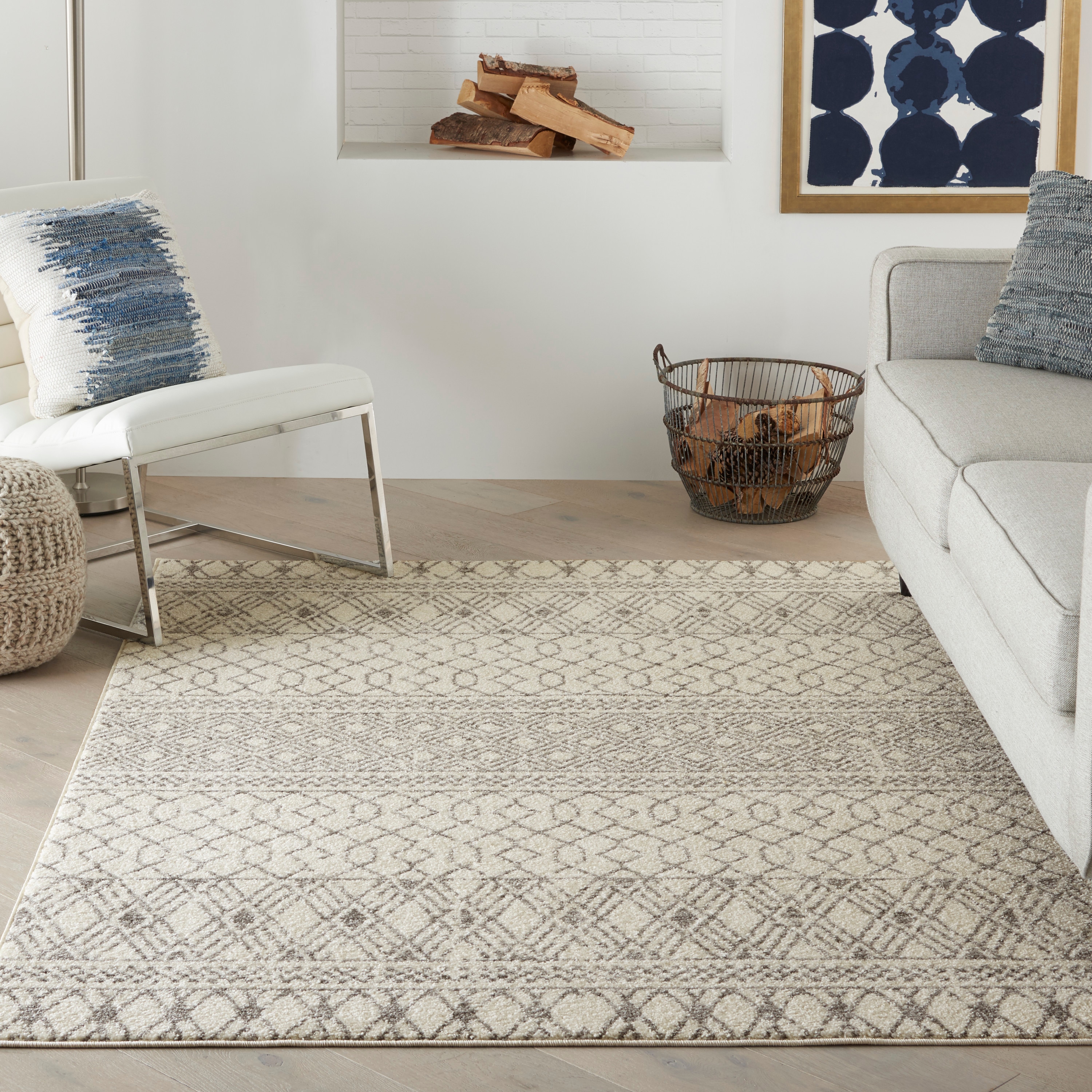 Nourison 99446793645 Passion 3 x 5 (ft) Loomed Polypropylene Ivory/grey Rectangular Indoor Abstract Area rug