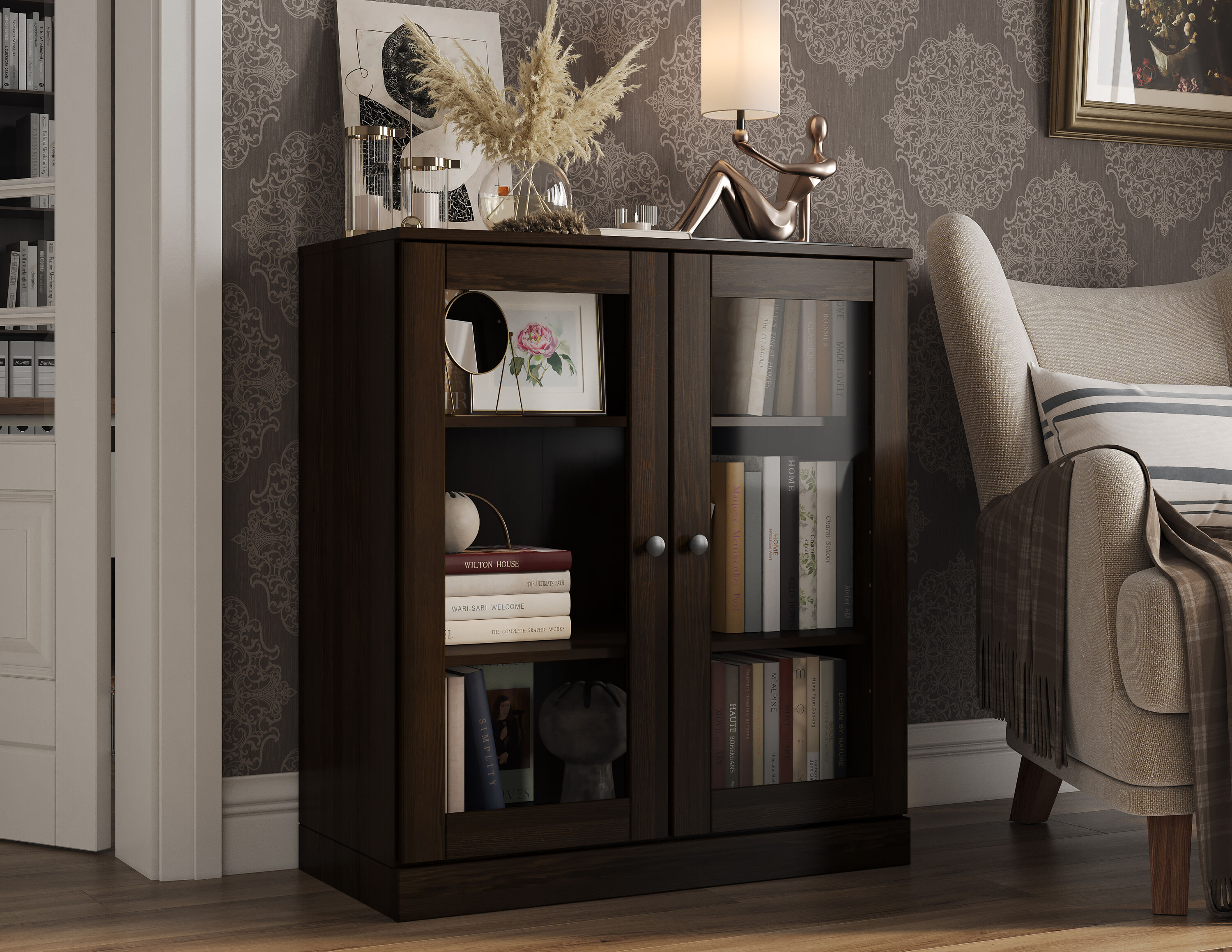 Palace Imports 32-in W Solid Wood Short Clear Glass 3-Shelf Bookcase