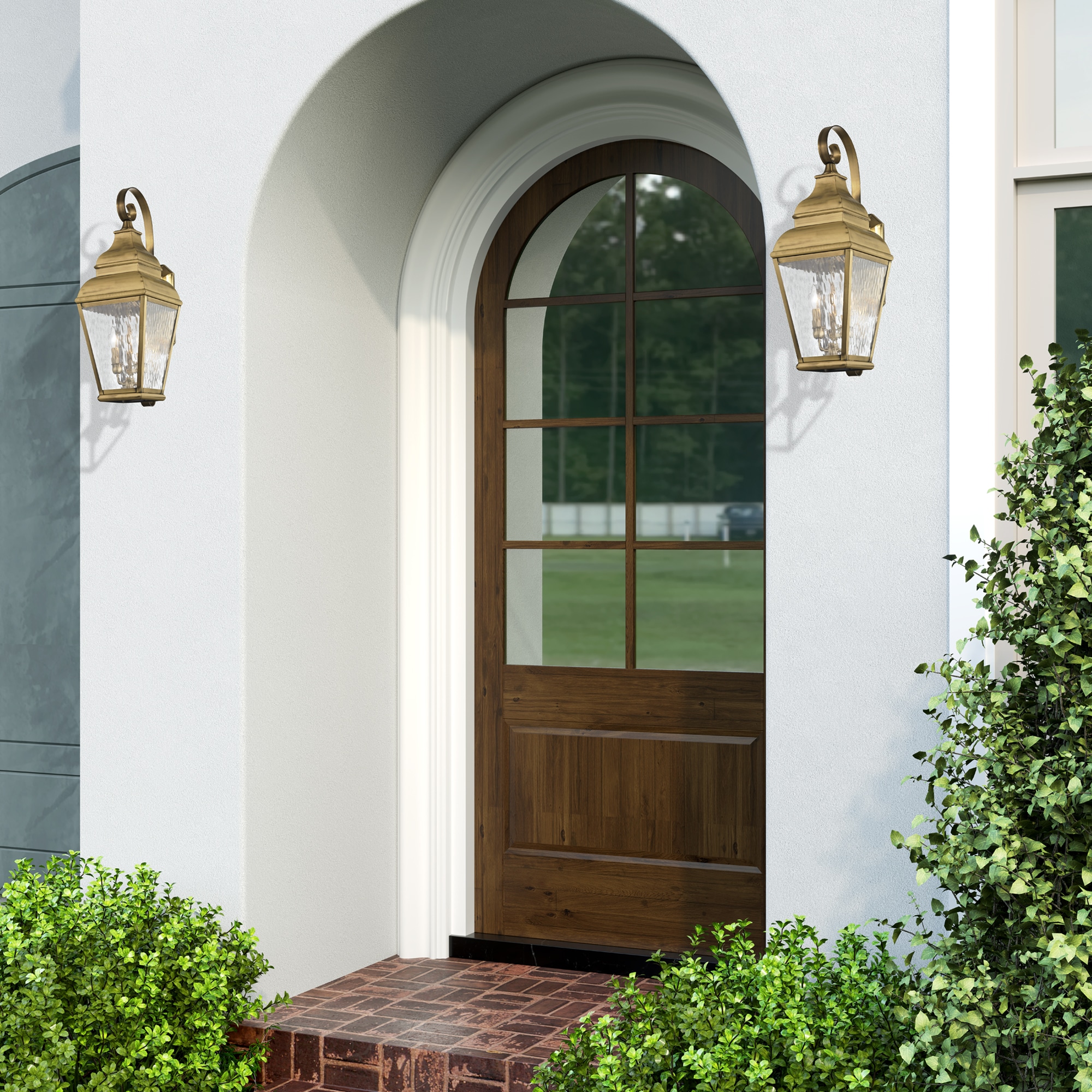 Livex Lighting 2605-01 Exeter 3 -Light 28-in H Antique Brass Hardwired Outdoor Wall Light