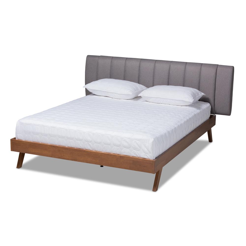 Baxton Studio Brita Gray Walnut Queen Wood Upholstered Bed in the