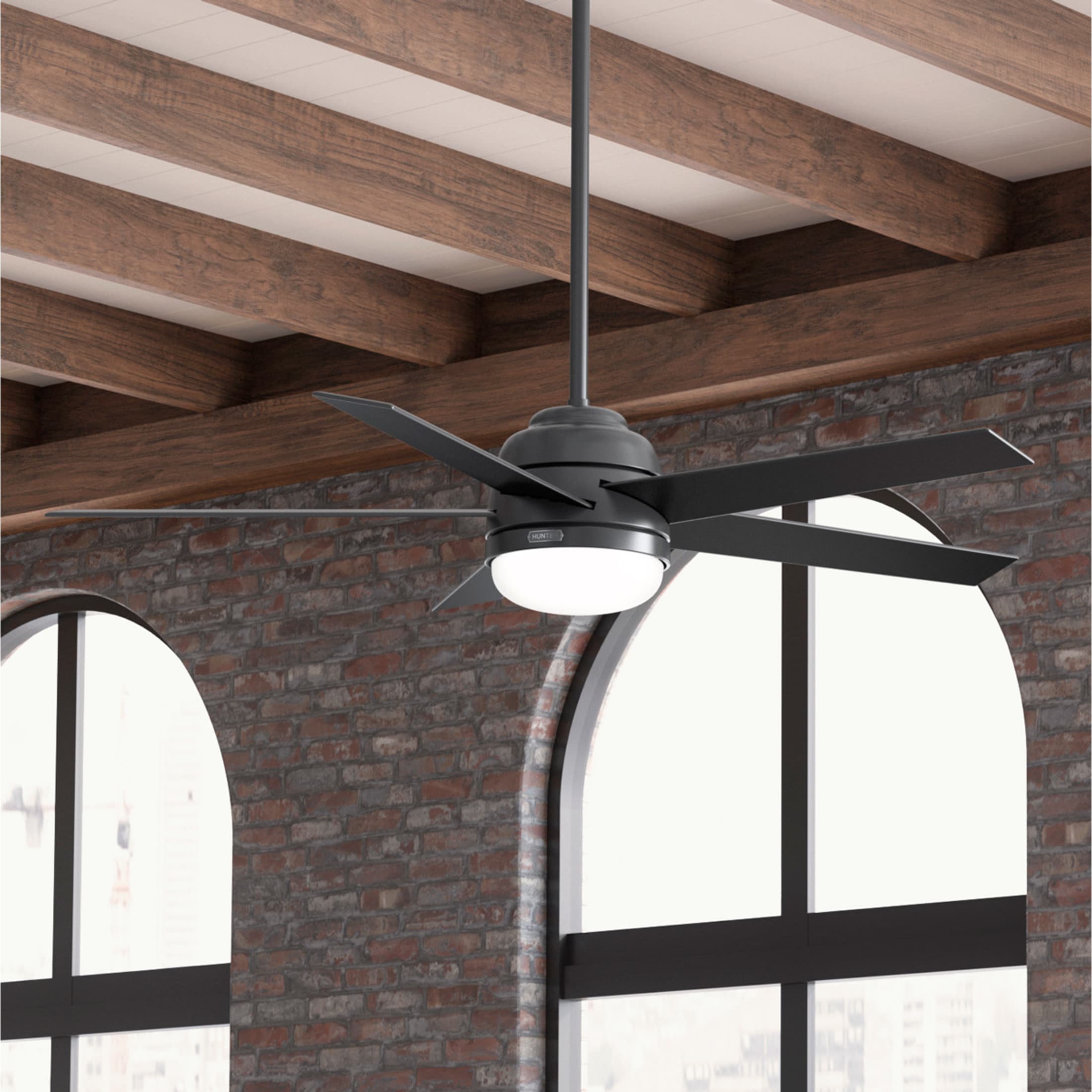 Hunter 51932 Coriolis 60-in Smart Matte Black with Matte Black Blades Ceiling Fan With Light - Remote Included ( 5 -Blade )