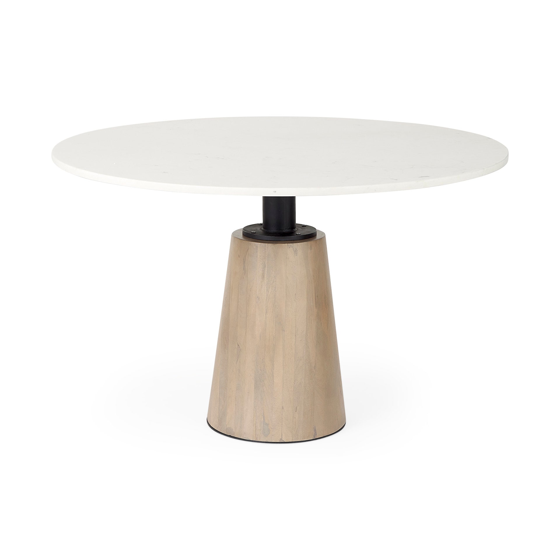 Mercana 69366-AB Brown Round Farmhouse Dining Table, Marble with Metal Pedestal Base 48-in L x 30-in H