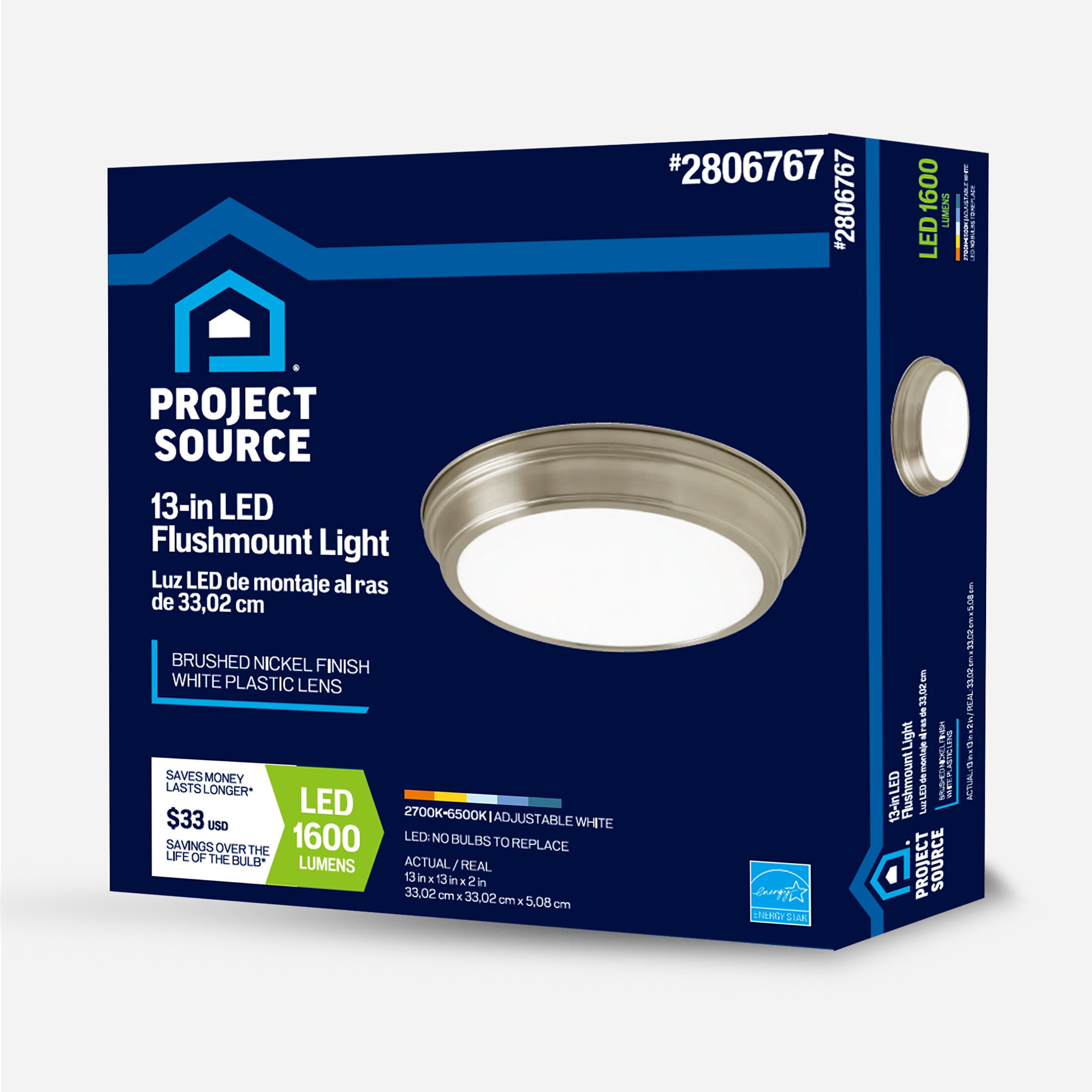 Project Source Mount at 13-in Nickel Mount LED Bella Flush 1-Light STAR Light Flush in Brushed Lighting the department ENERGY