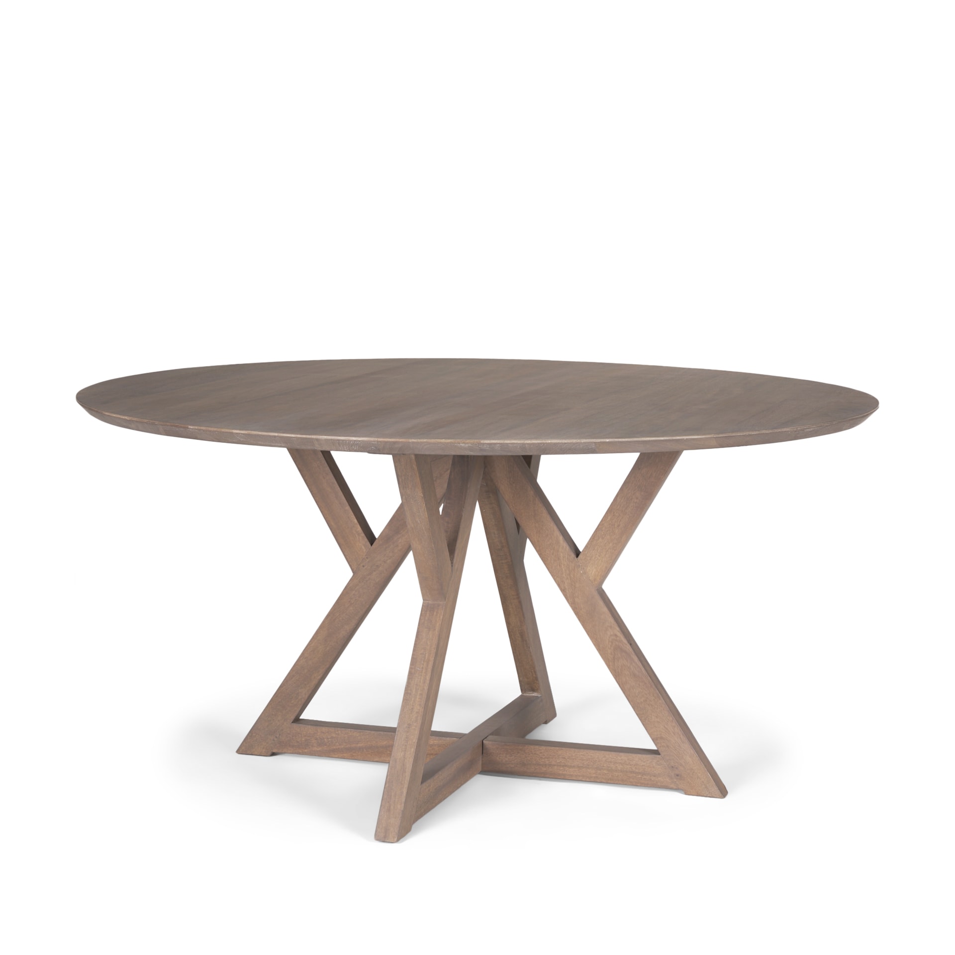 Mercana 70847 Brown Round Country Dining Table, Wood with Plain/Smooth Wood Trestle Base 60-in L x 29.5-in H