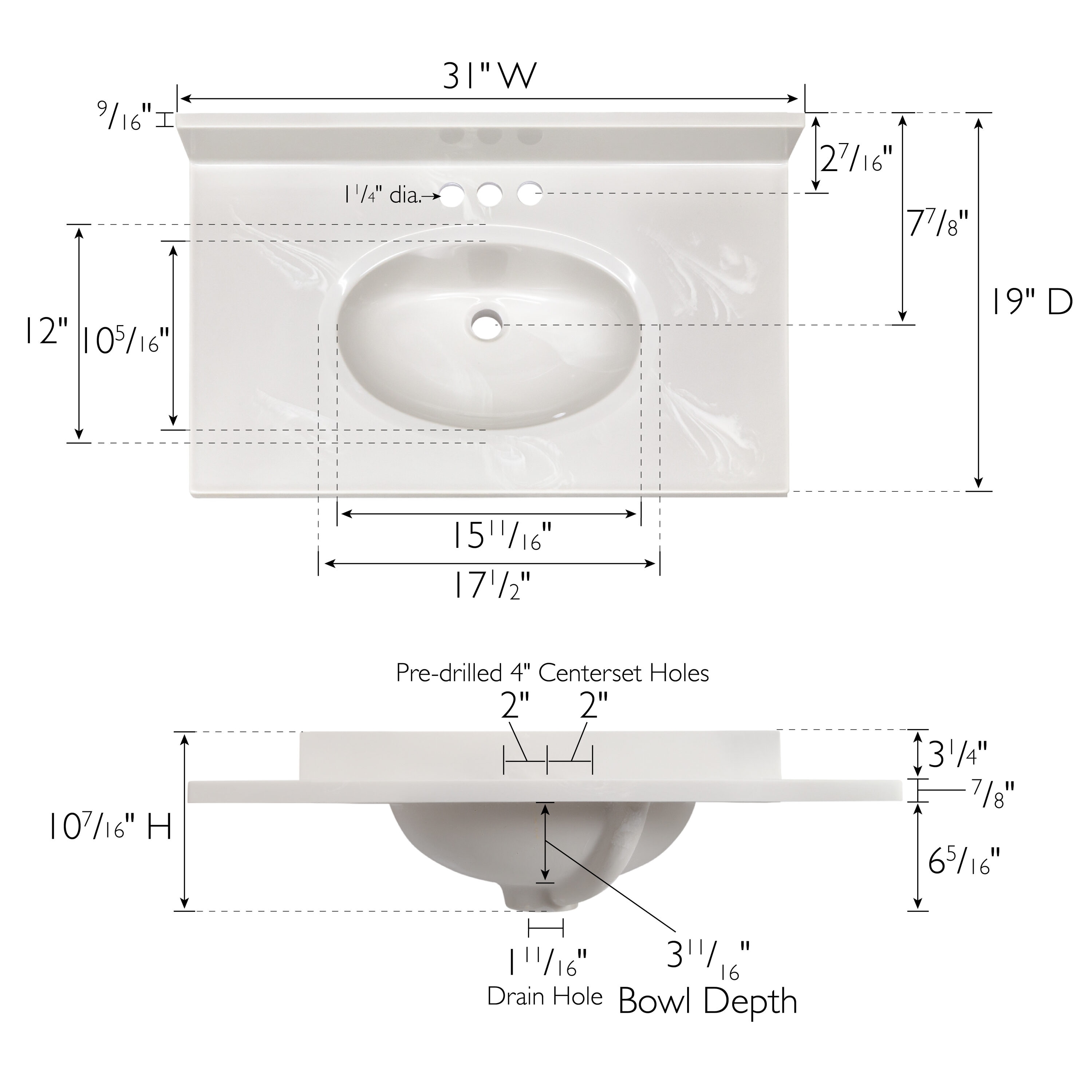 Design House 31-in x 19-in Ivory Swirl Cultured Marble Integral Single ...