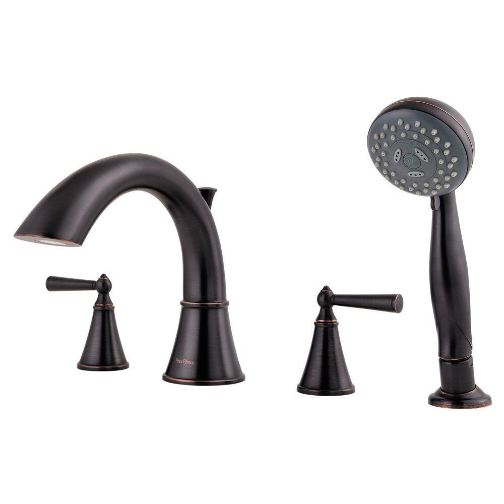 Pfister Saxton Tuscan Bronze 2 Handle Deck Mount Roman High Arc Bathtub Faucet With Hand Shower 5512