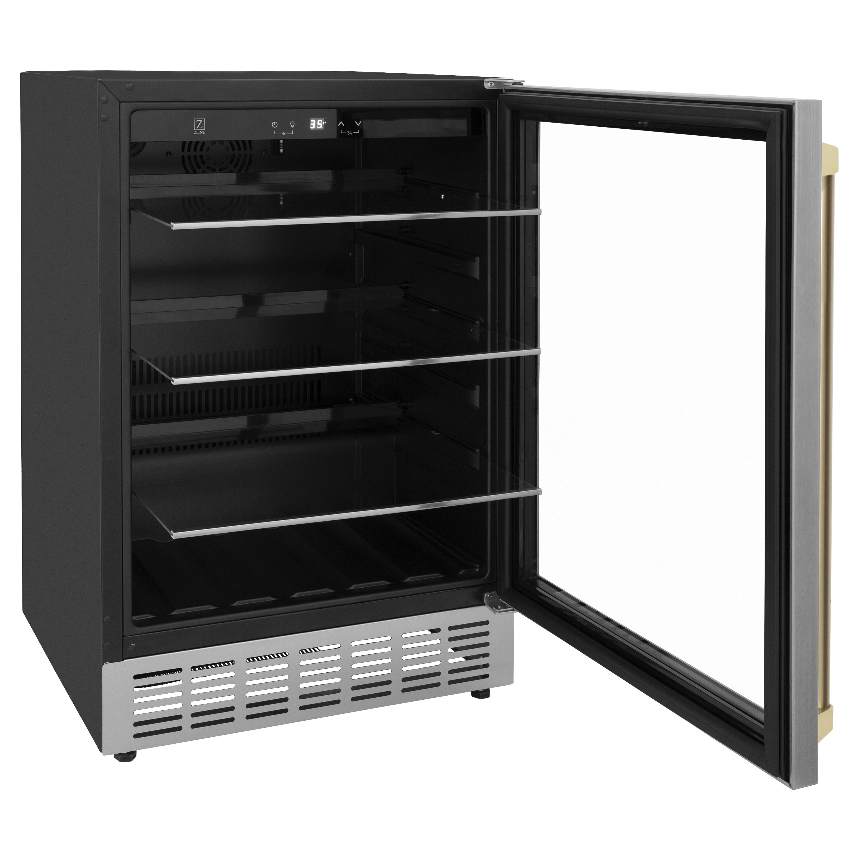 ZLINE 24" Stainless Steel Beverage Fridge with Champagne Bronze Handle
