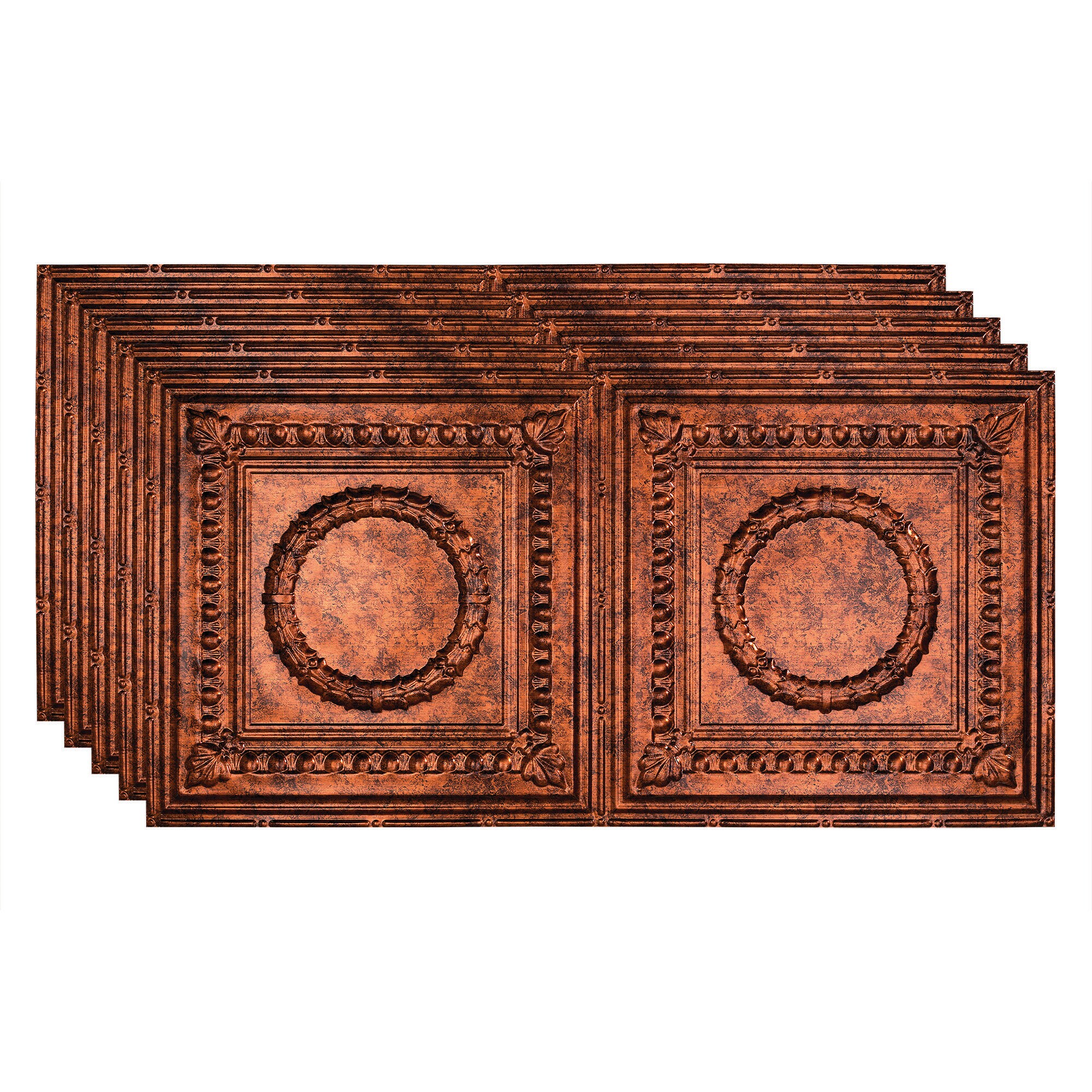 Fasade PG5418 4-ft x 2-ft Rosette Moonstone Copper PVC Surface-mount Ceiling Tile ( 5 -Pack, 40-Sq. Feet / Case )