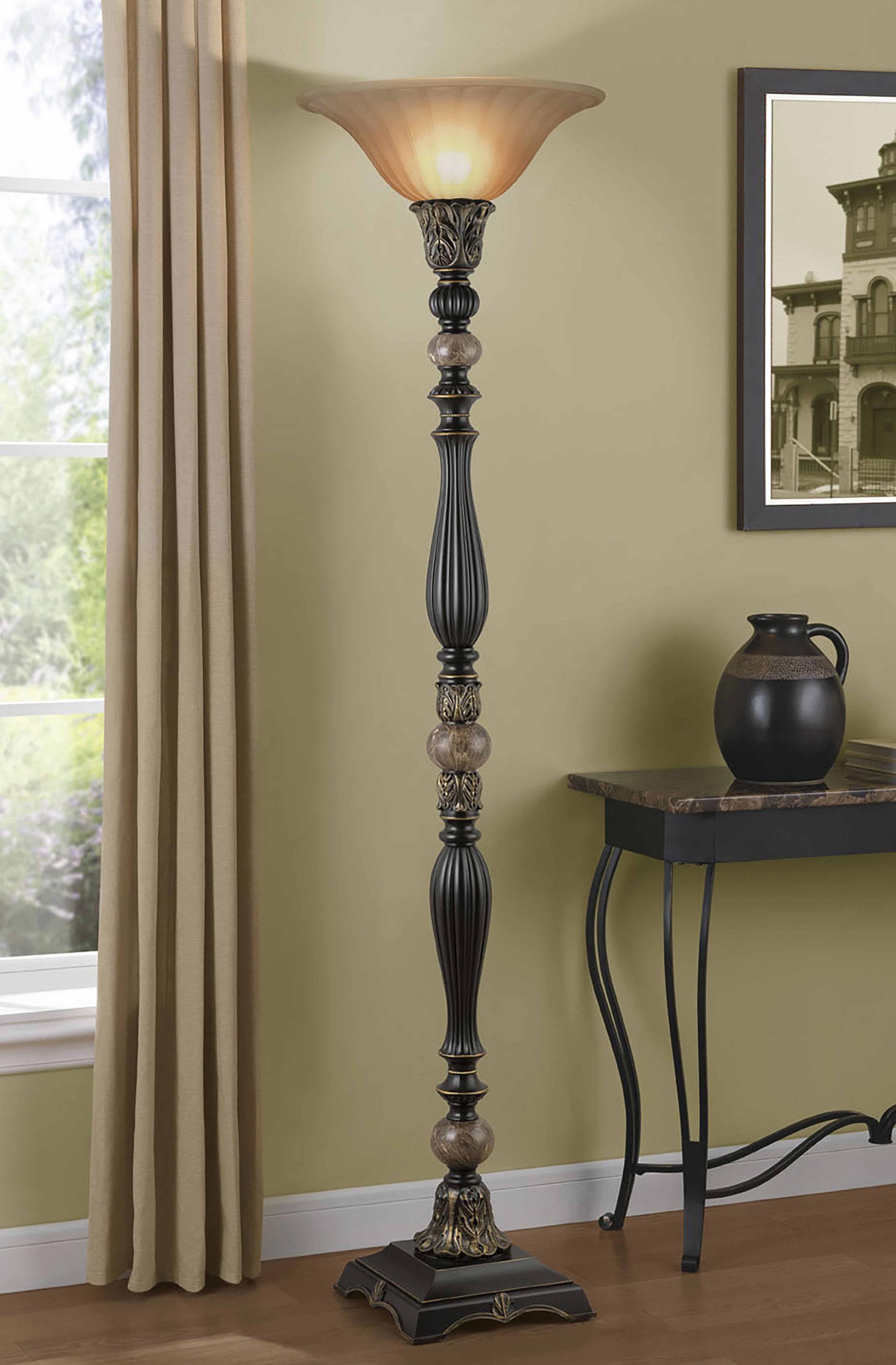 allen + roth Barada 72-in Bronze with Gold Highlights Torchiere Floor Lamp