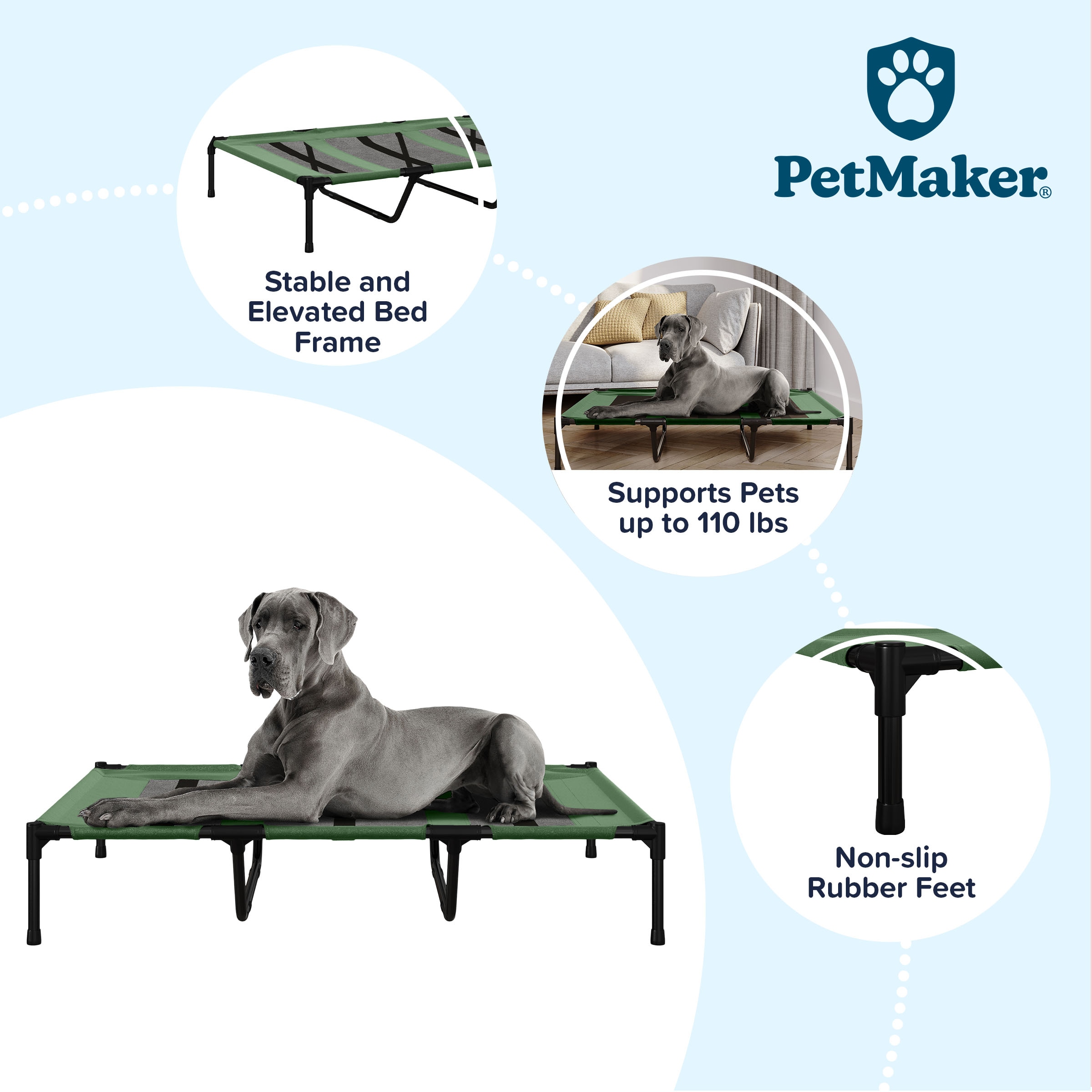X-Large Green Elevated Outdoor Pet Bed with Mesh Panel