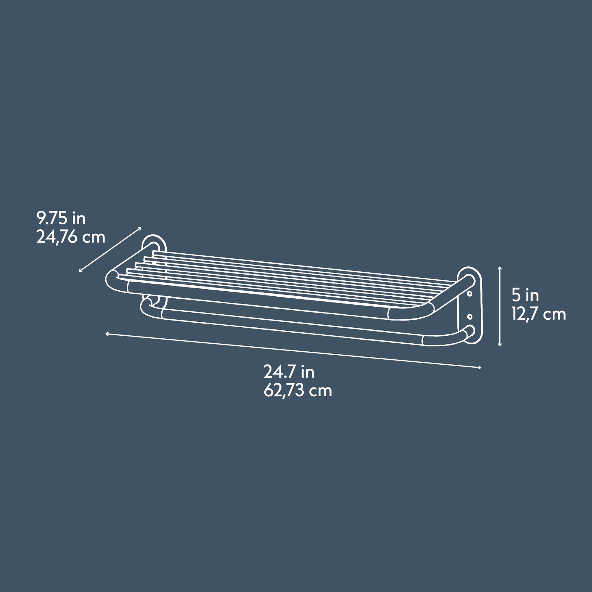 Hospitality Extensions 24 in. Train Rack Shelf with 3 Hooks Bath Hardware  Accessory in Brushed Nickel