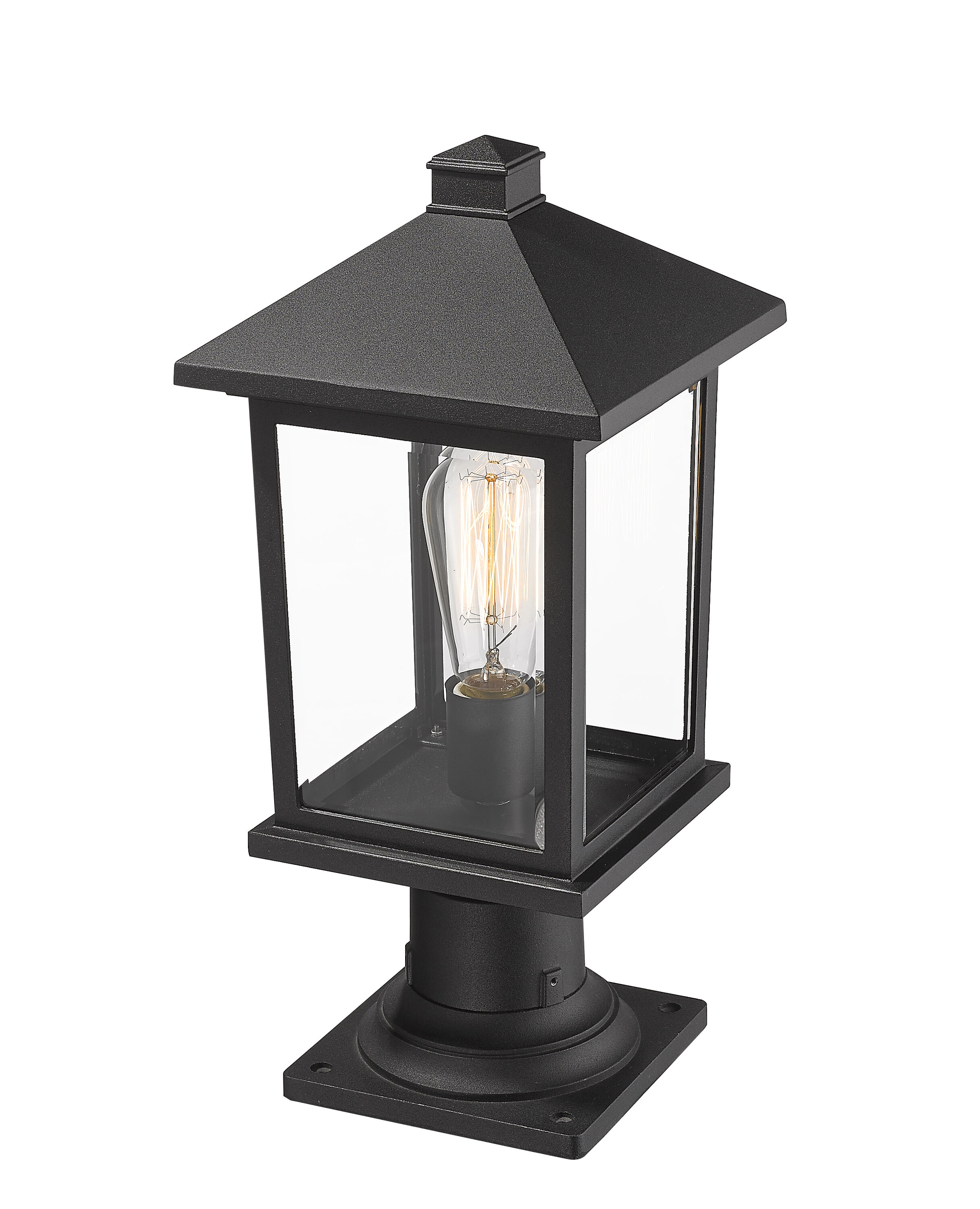 Portland Black Cast Aluminum 18" Outdoor Pier Mount Lantern