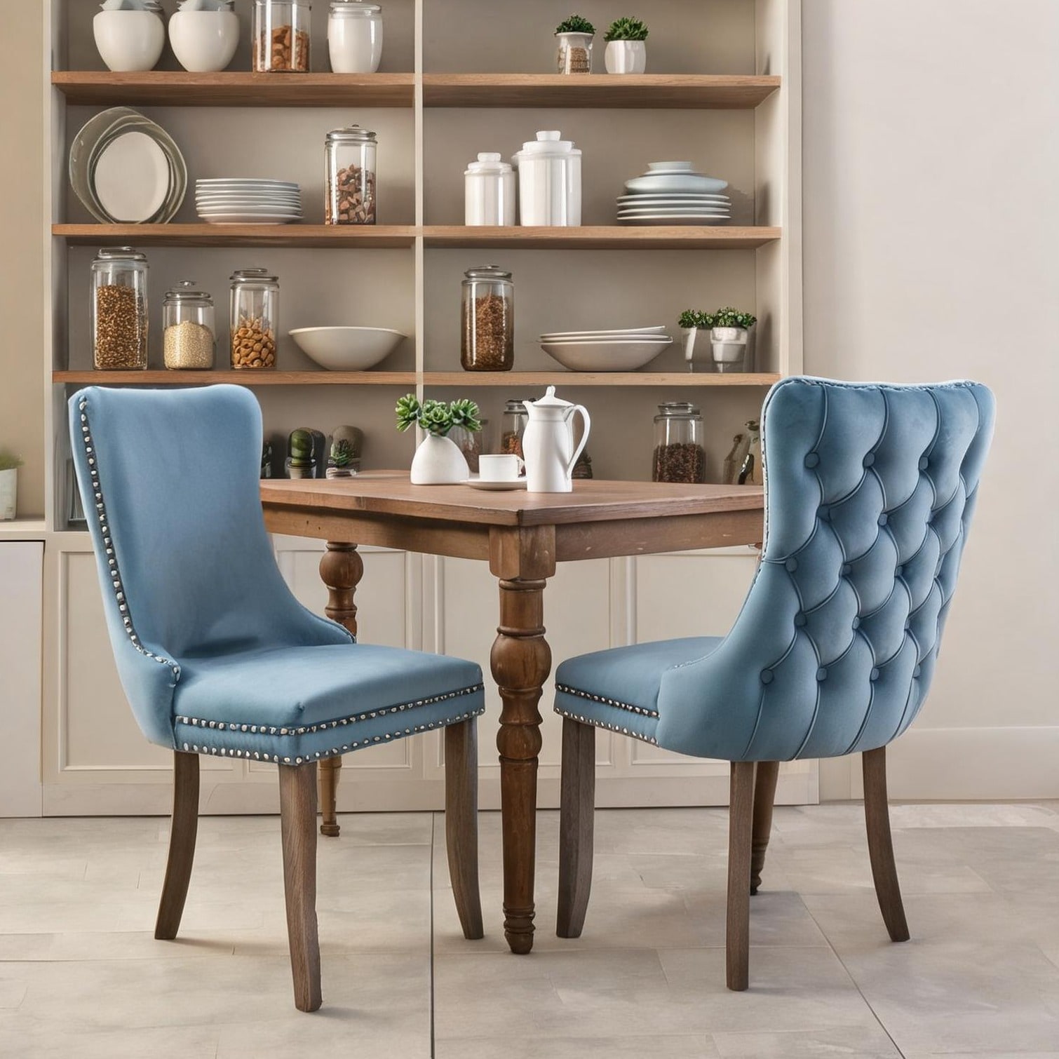 FlowLuxe Light Blue Velvet 27.4 x 20.4 x 37.4 in Dining Chair with