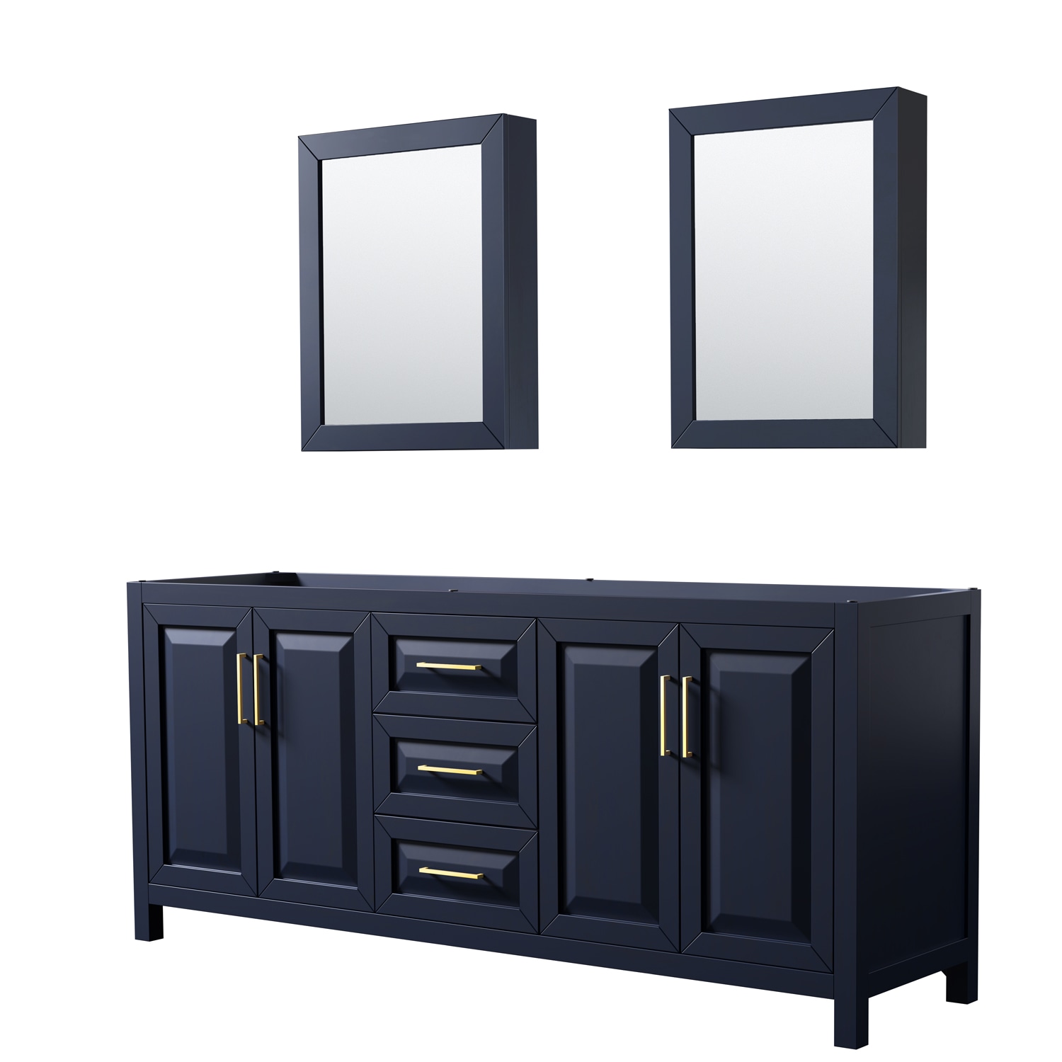 Wyndham Collection WCV252580DBLCXSXXMED Daria 80-in Dark Blue with Brushed Gold Trim Bathroom Vanity Base Cabinet without Top