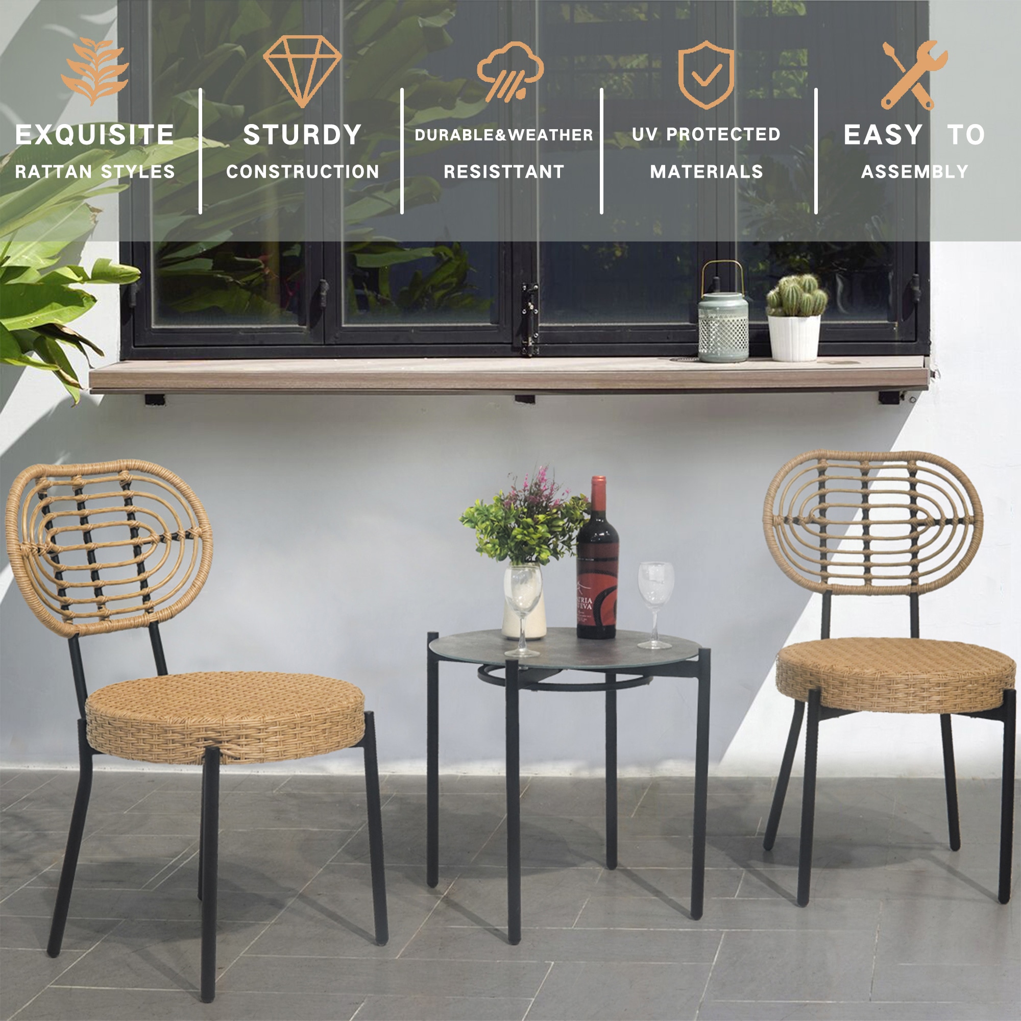 Runesay AS30 3 -Piece Wicker Patio Conversation Set with Brown