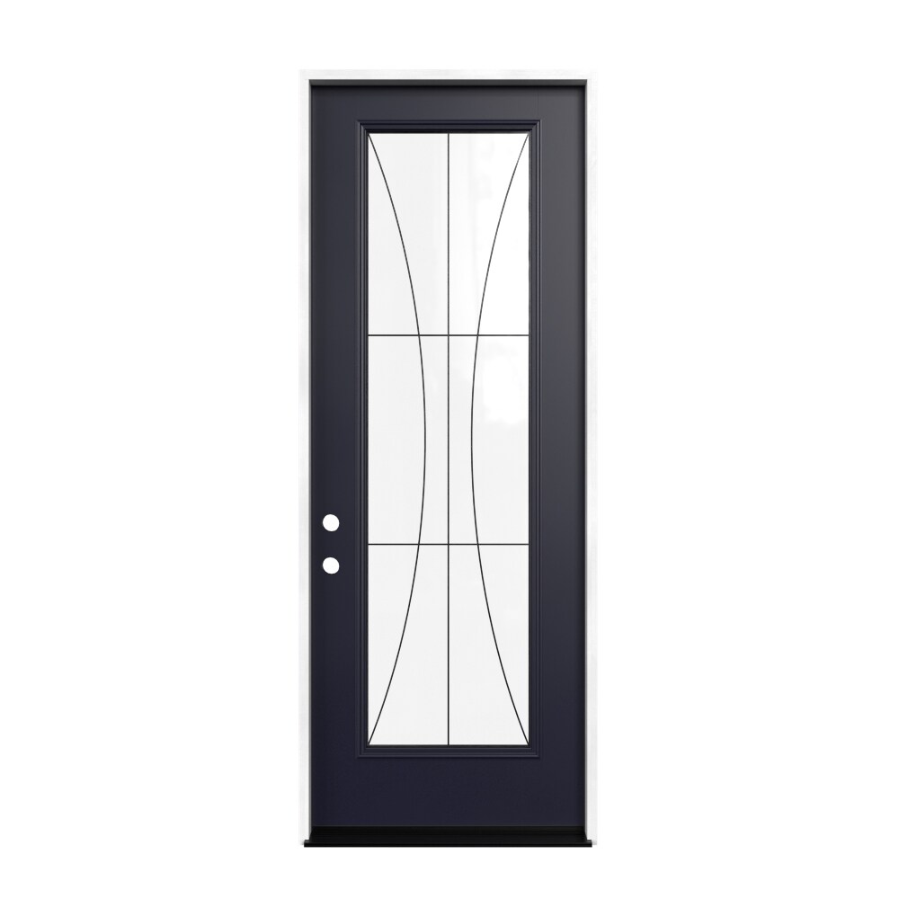 Masonite 641632 M-Protect Luna Glass 36-in x 96-in x Fiberglass Full lite Right-hand inswing Eclipse Painted Prehung Slab Front Door with Brickmould Solid core