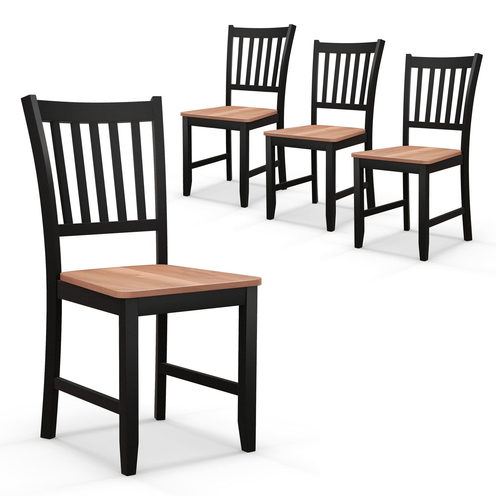 Slickblue D-CO-83335CK Set of 4 Spindle Back Dining Chairs Walnut Seat Black Legs Armless Style (Rubber Wood Frame)