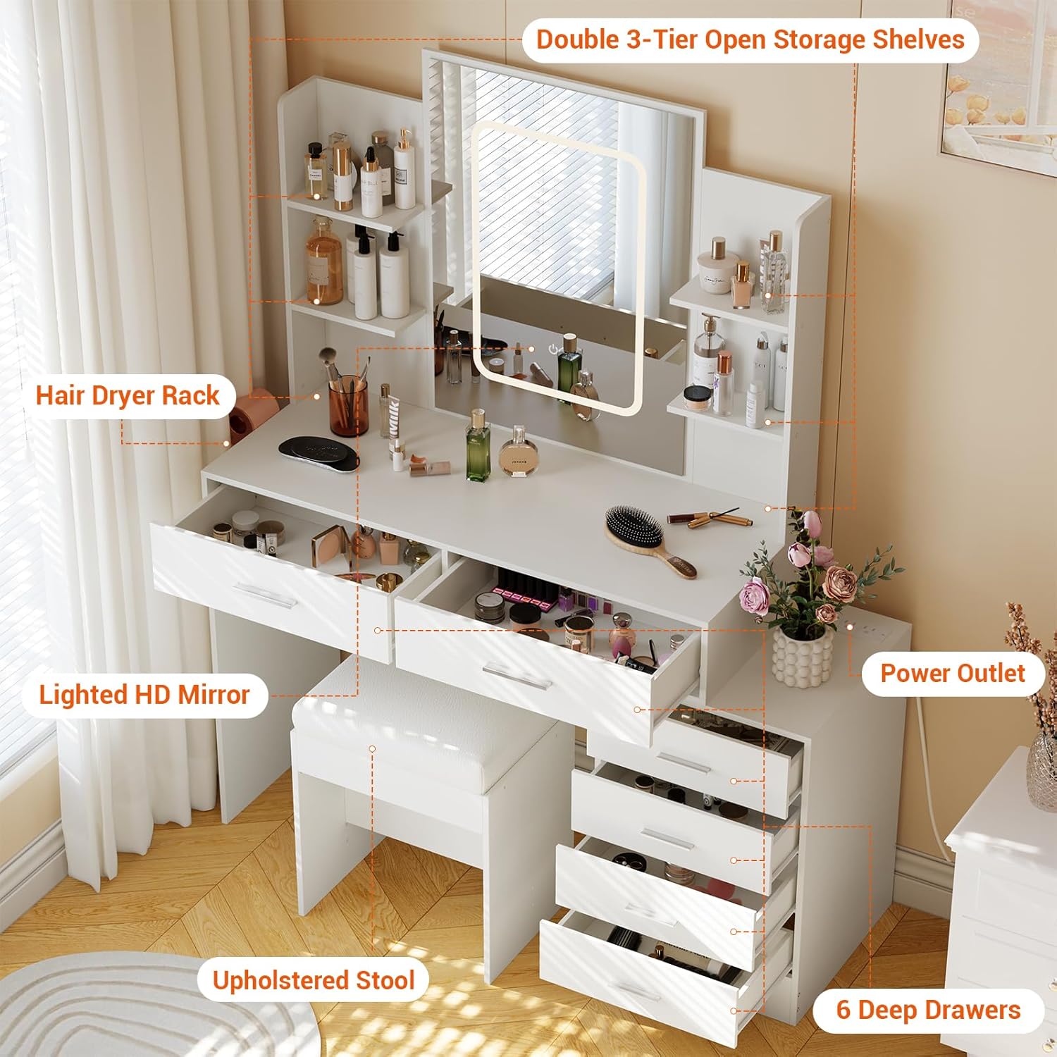 Qeetex LHF-SZT-PHO-16PM83Z1 Bedroom-Vanities - View #4