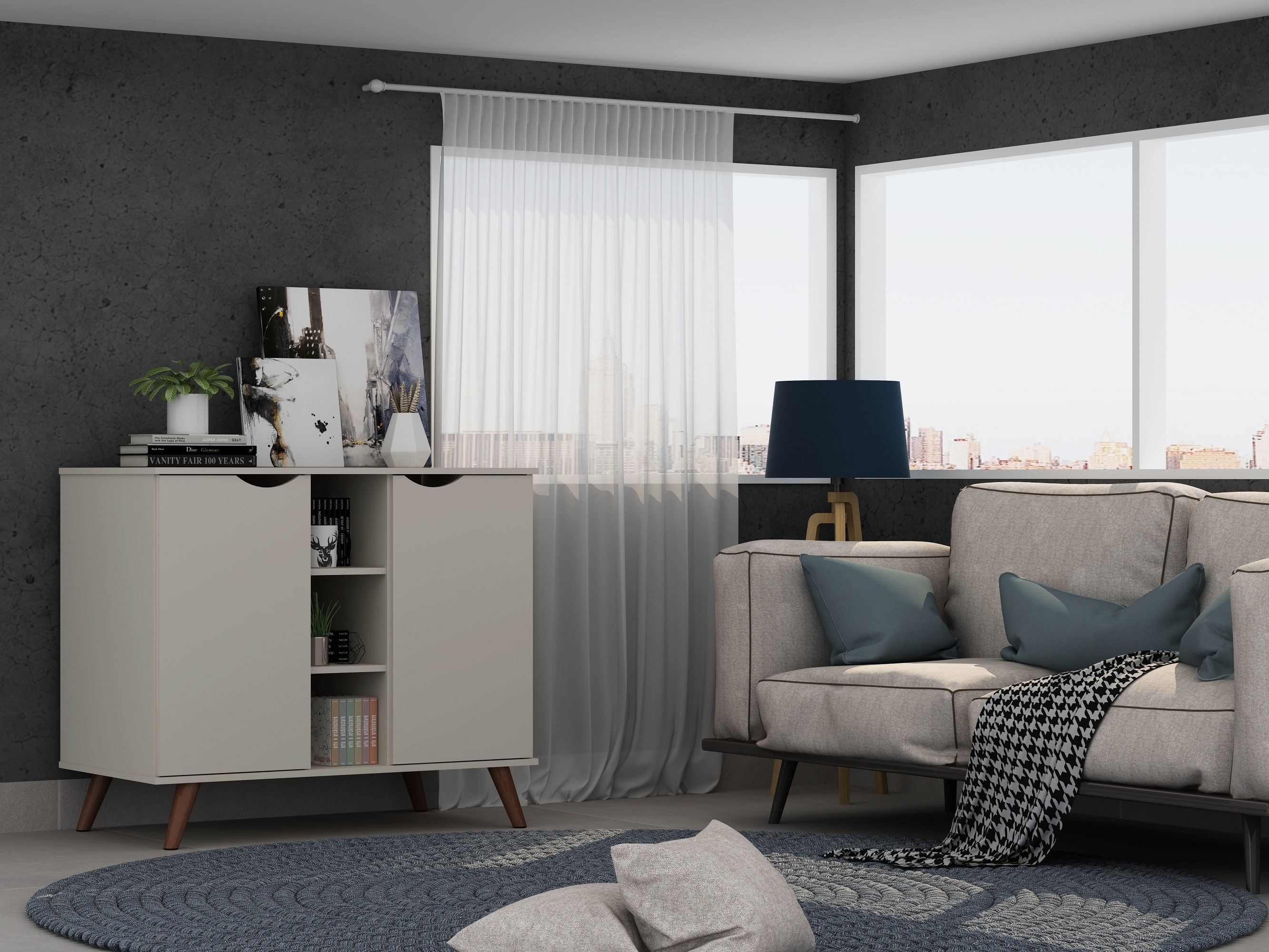 Manhattan Comfort 6PMC6 Tribeca Modern/Contemporary Off White TV panel Integrated TV Mount ( Accommodates TVs up to 50-in )