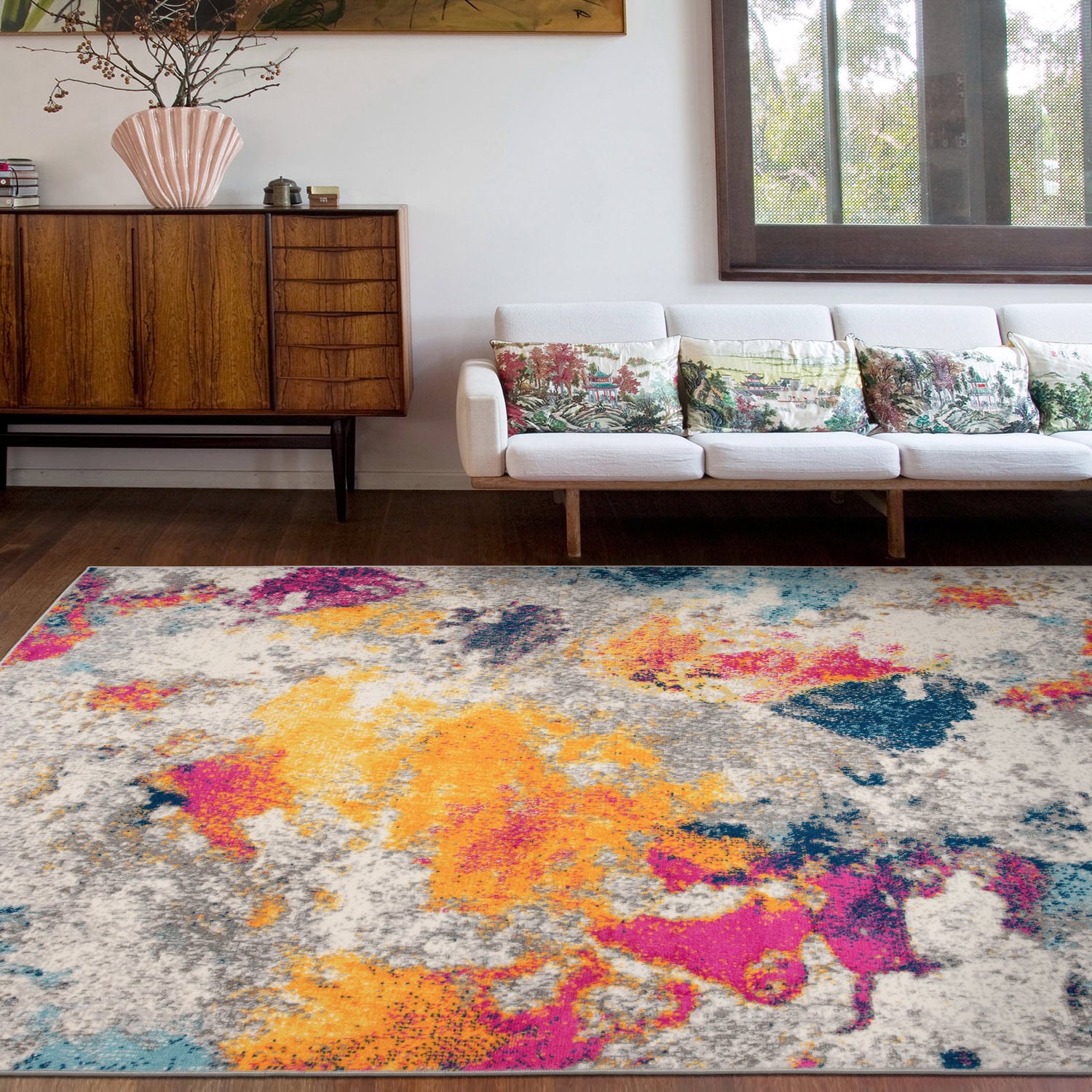 Abstract Multicolor Oval Synthetic Area Rug 6'6" x 9'