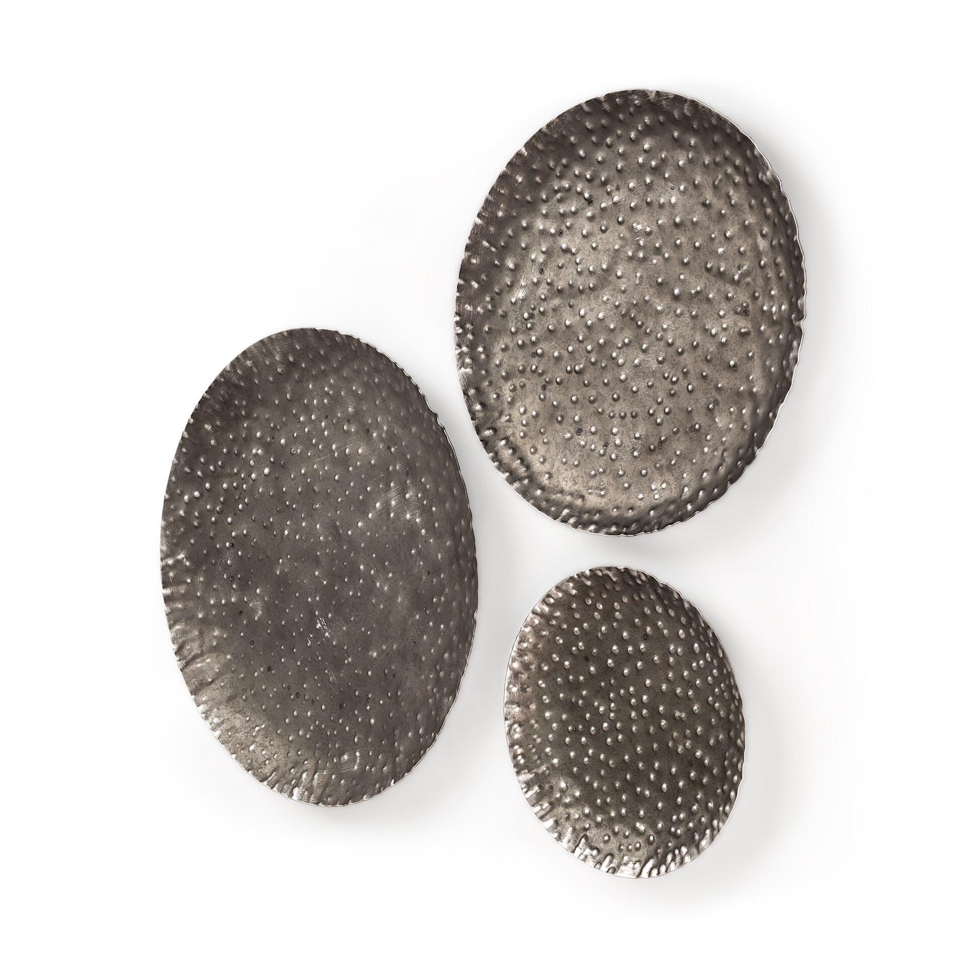 Mercana 44251 Lanx 9.6457-Inches W x 1.5748-Inches H Metal Set of 3 decorative metal plates, with pitted white design on black, grey surface Country Wall accent
