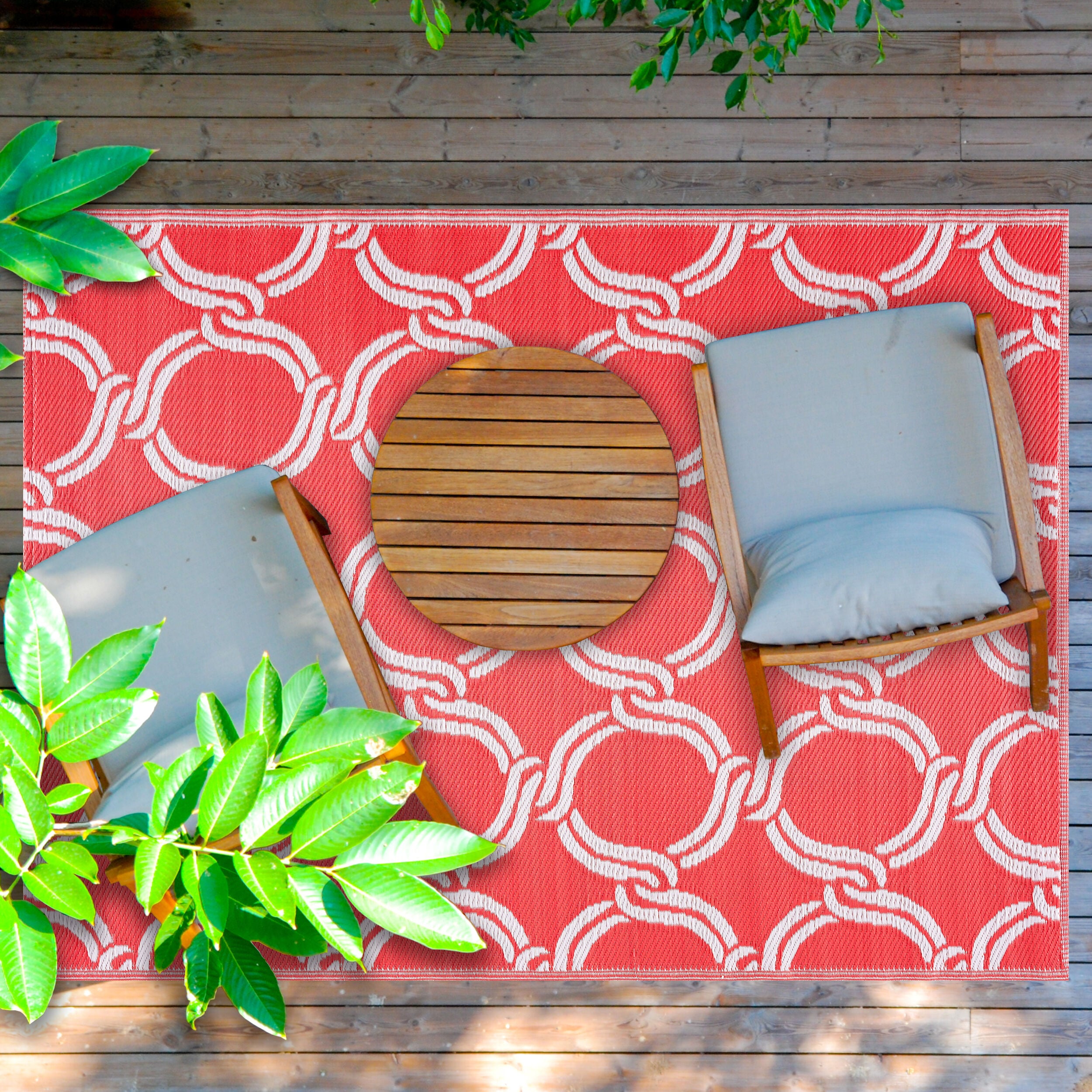 Playa Rug PLY-R-MYK-OW-5X7 5 x 7 (ft) Knotted Polypropylene Mykonos-OrangeWhite Rectangular Indoor/Outdoor Geometric Area rug