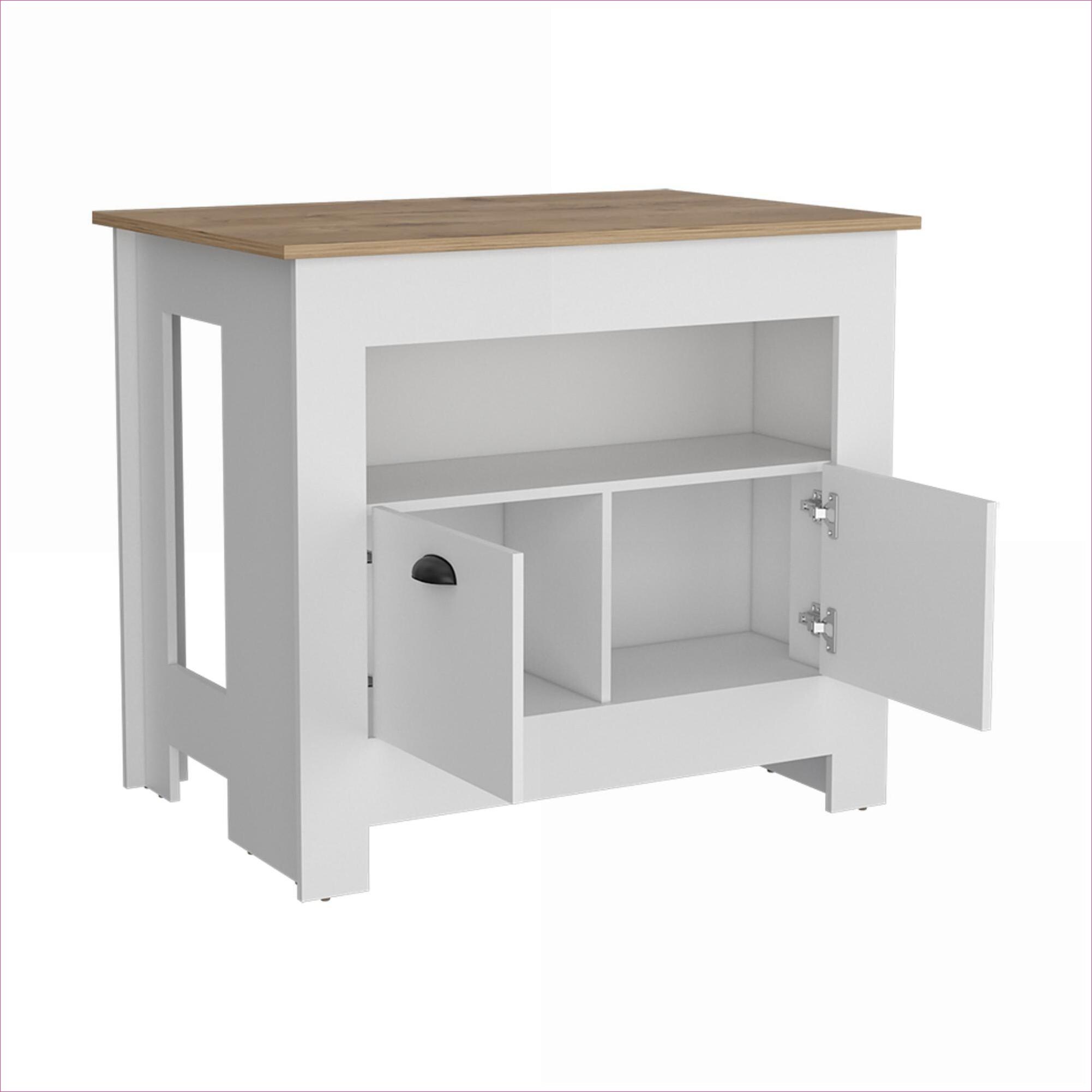 Watnature Engineered Wood White Macadamia Rectangular Kitchen Island ...
