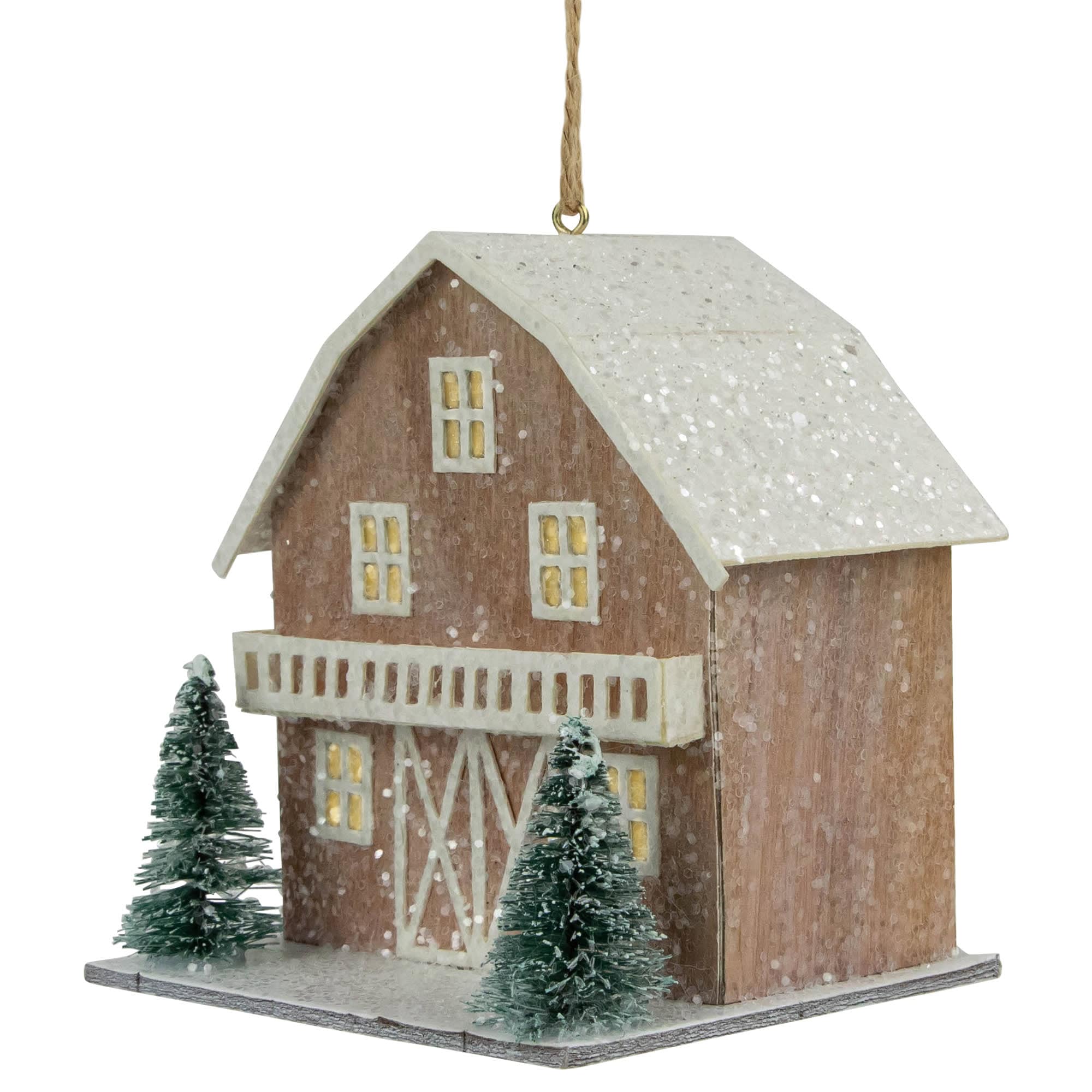 Northlight Battery Operated Lighted Rustic House with Trees Christmas ...
