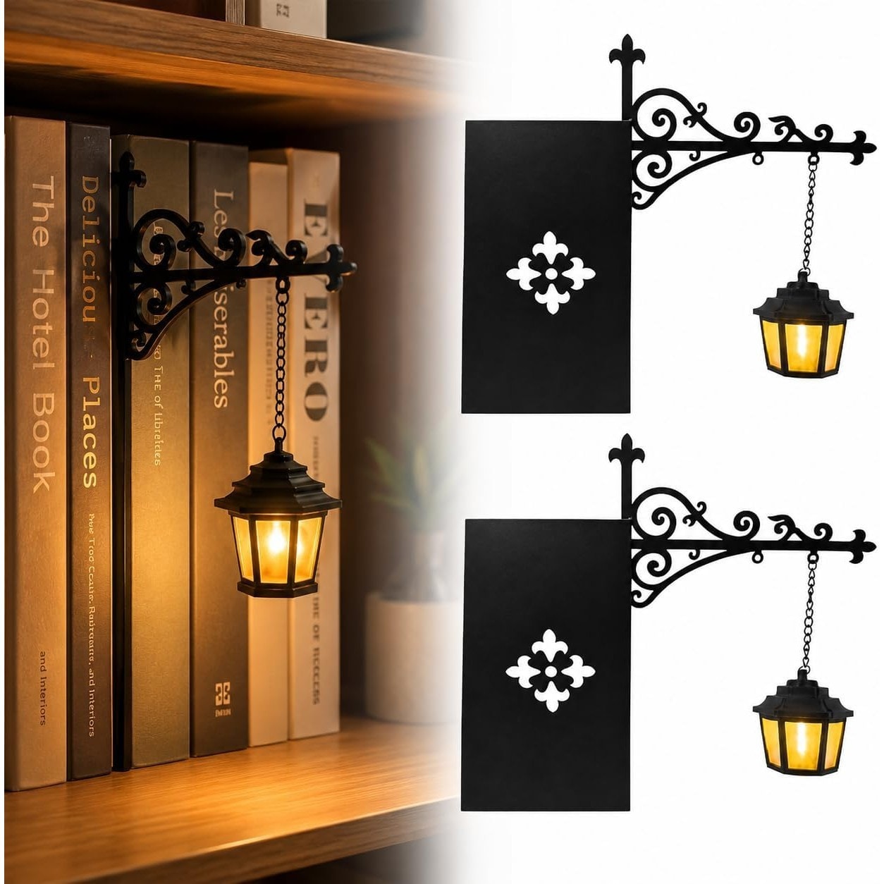 LIUSXAQI 2 Pack Bookshelf Lamp with Warm Amber LED Cordless Battery ...