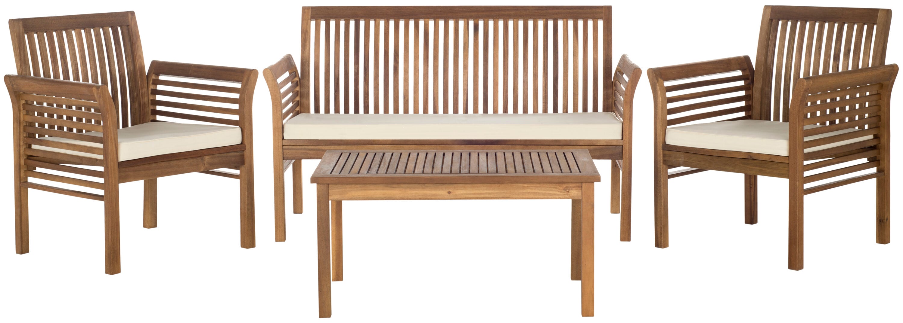Transitional Acacia Wood 4-Person Outdoor Patio Set in Natural Beige