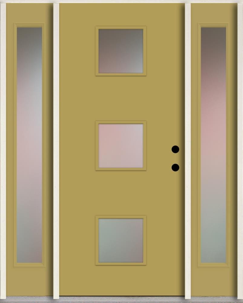 RELIABILT LO1066636 Spotlights 60-in x 80-in x 4-5/8-in Fiberglass 1/4 lite Left-hand inswing Meadowlark Paint Painted Prehung Front Door with Sidelights Insulating core