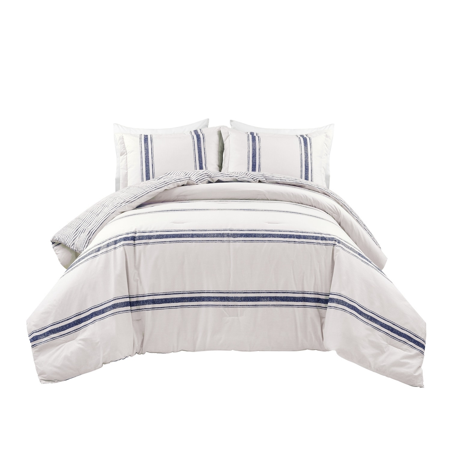 California King Navy Cotton Reversible Comforter Set