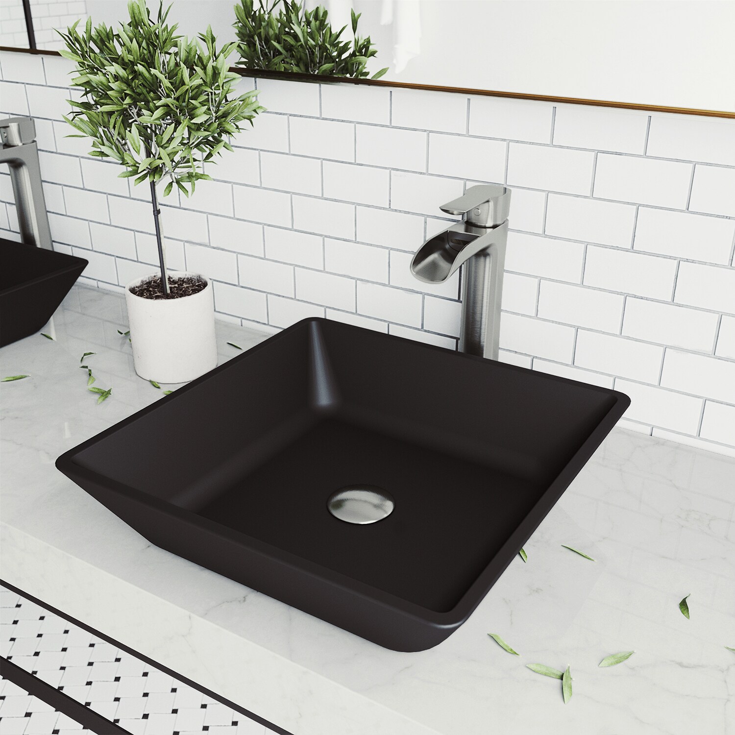 VIGO VGT1433 Roma Matteshell Glass Vessel Rectangular Modern Bathroom Sink with Faucet Drain Included (18-in x 13-in)