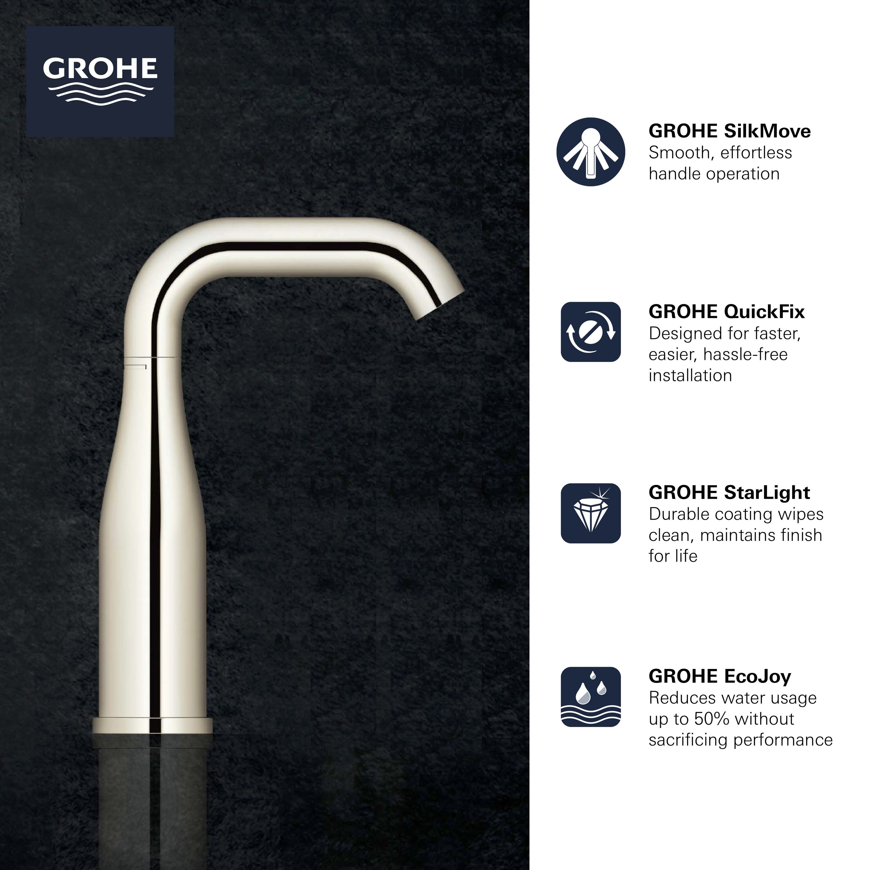GROHE Essence New Hard Graphite 1-handle Single Hole WaterSense Mid-arc Bathroom Sink Faucet with Drain in the Bathroom Sink Faucets at Lowes.com