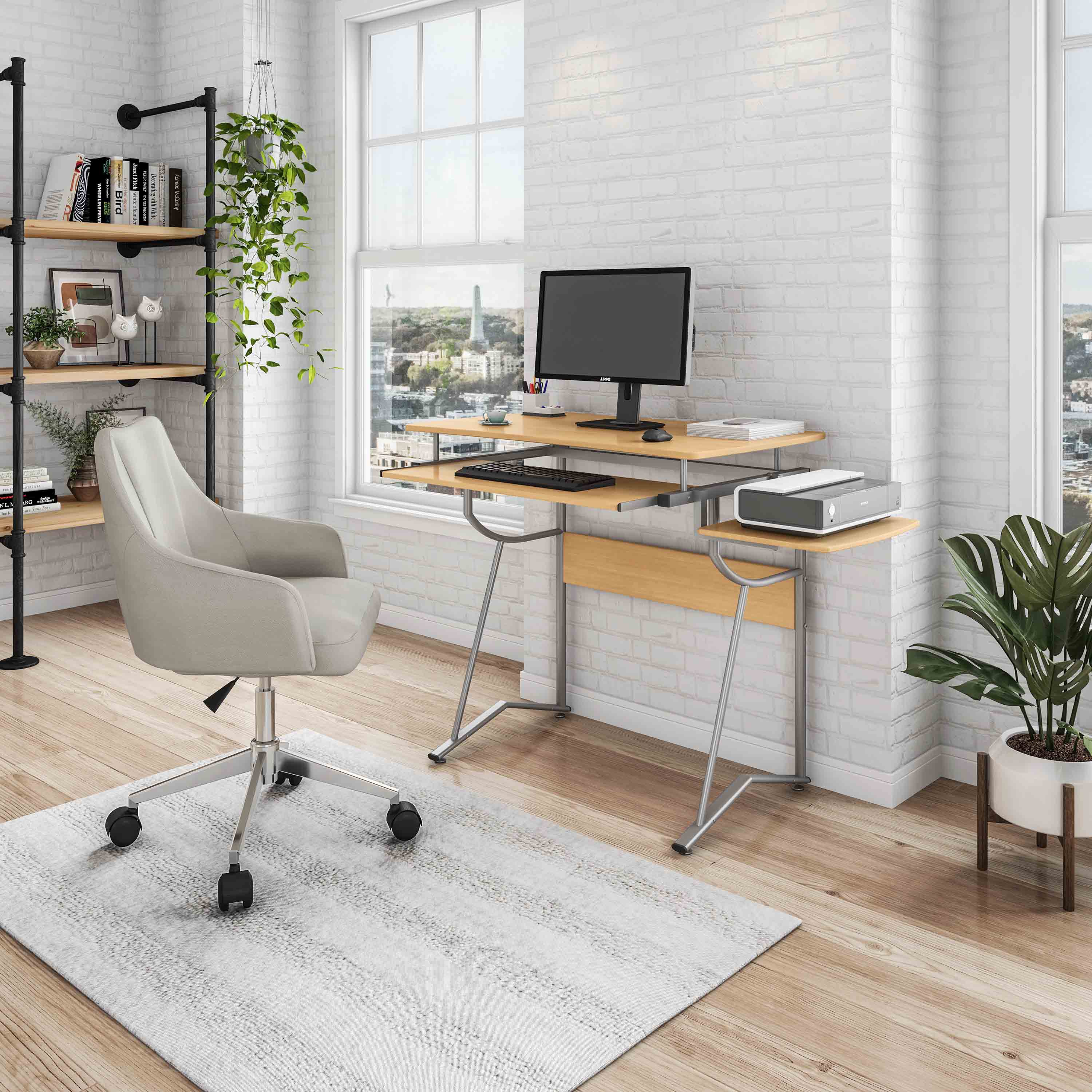 LOVMOR SF-R-RTA-8336-C09 Compact Computer Desk with Side Shelf and Keyboard Panel Cherry