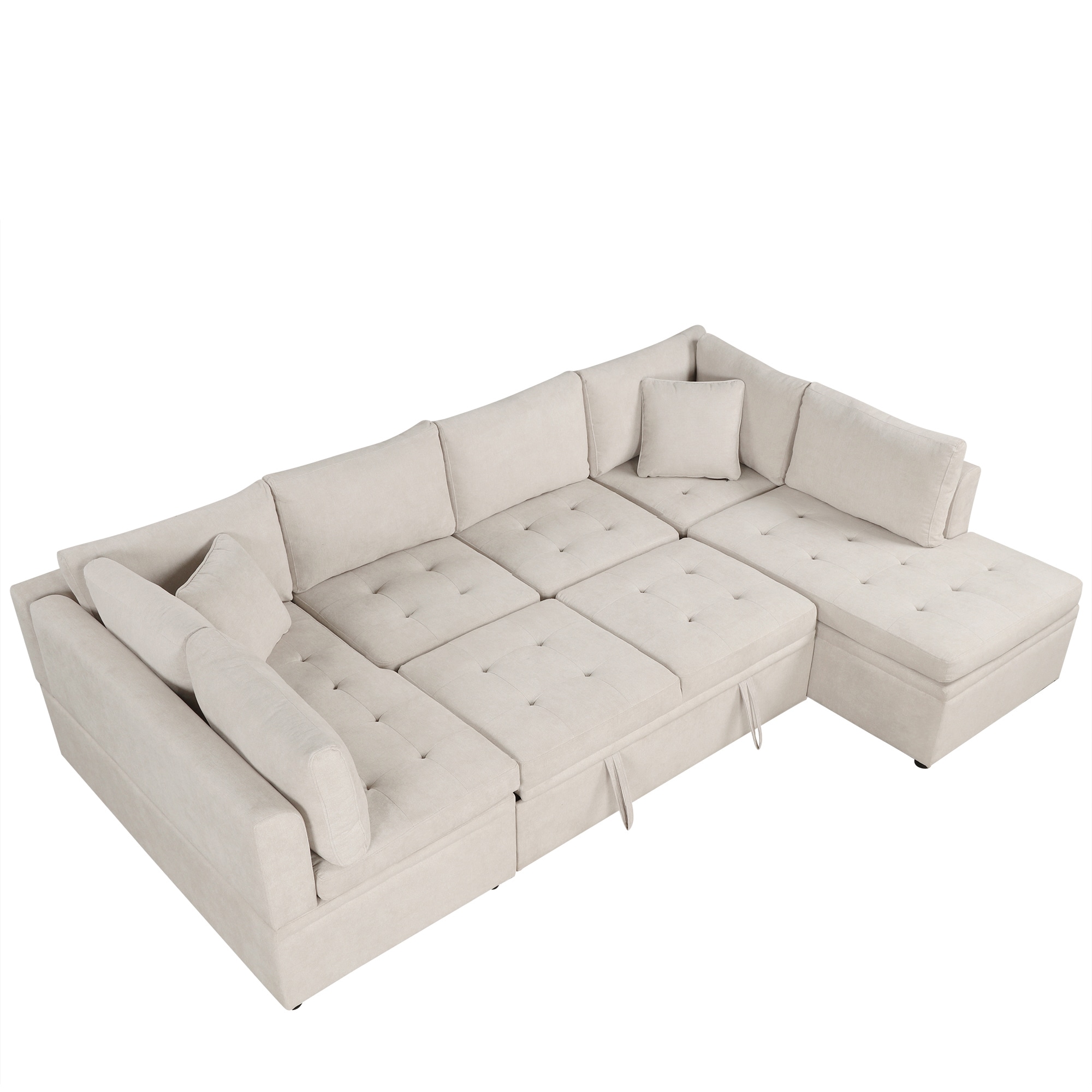 Bybafun YA3700492 117.3-in Modern Beige Chenille 4 -seater Reclining Sleeper