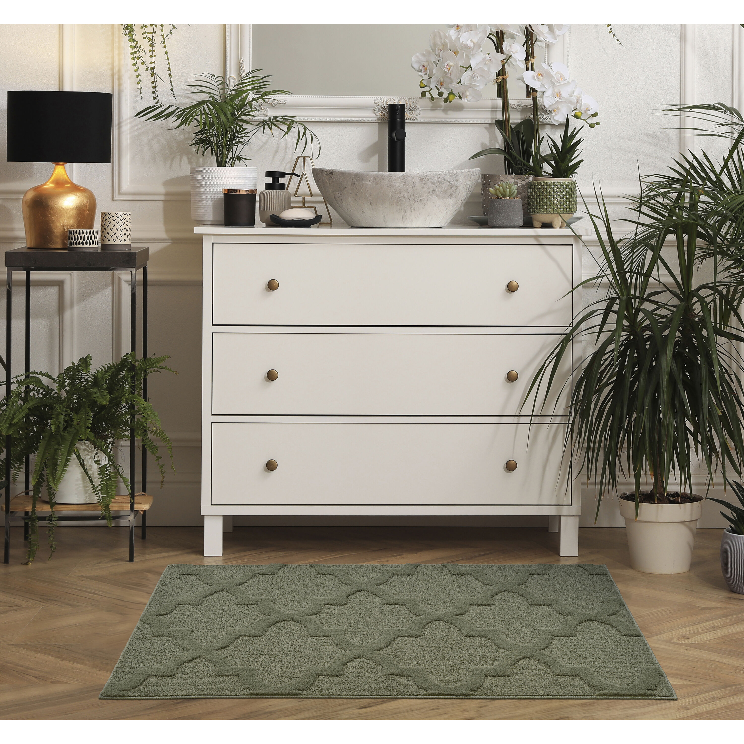Garland Rug CL300N03606005 Quatro 3 x 5 (ft) Tufted Polypropylene Sage Rectangular Indoor Geometric Farmhouse/Cottage Area rug