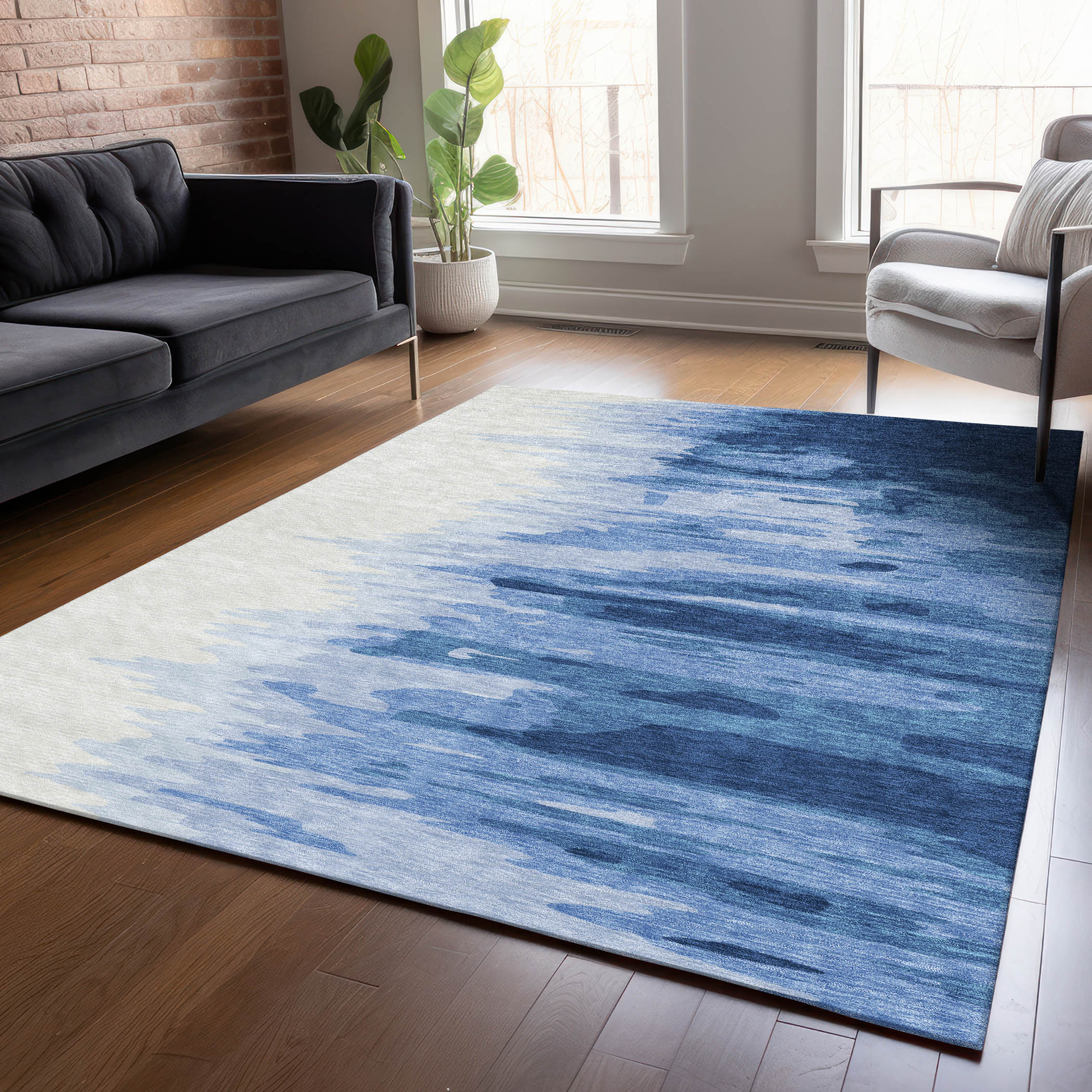Addison Rugs ACN1050NA5X8 Chantille ACN1050NA 5 x 7 (ft) Polyester Navy Rectangular Indoor/Outdoor Geometric Machine washable Area rug