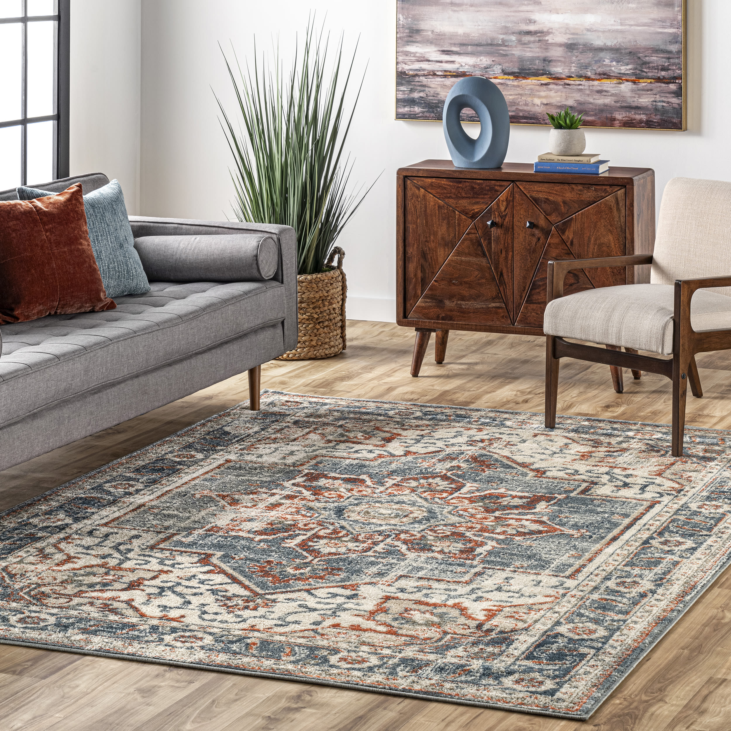 nuLOOM OWLN03A-8010 Luna 8 x 10 (ft) Loomed Polypropylene Blue Rectangular Indoor Medallion Area rug