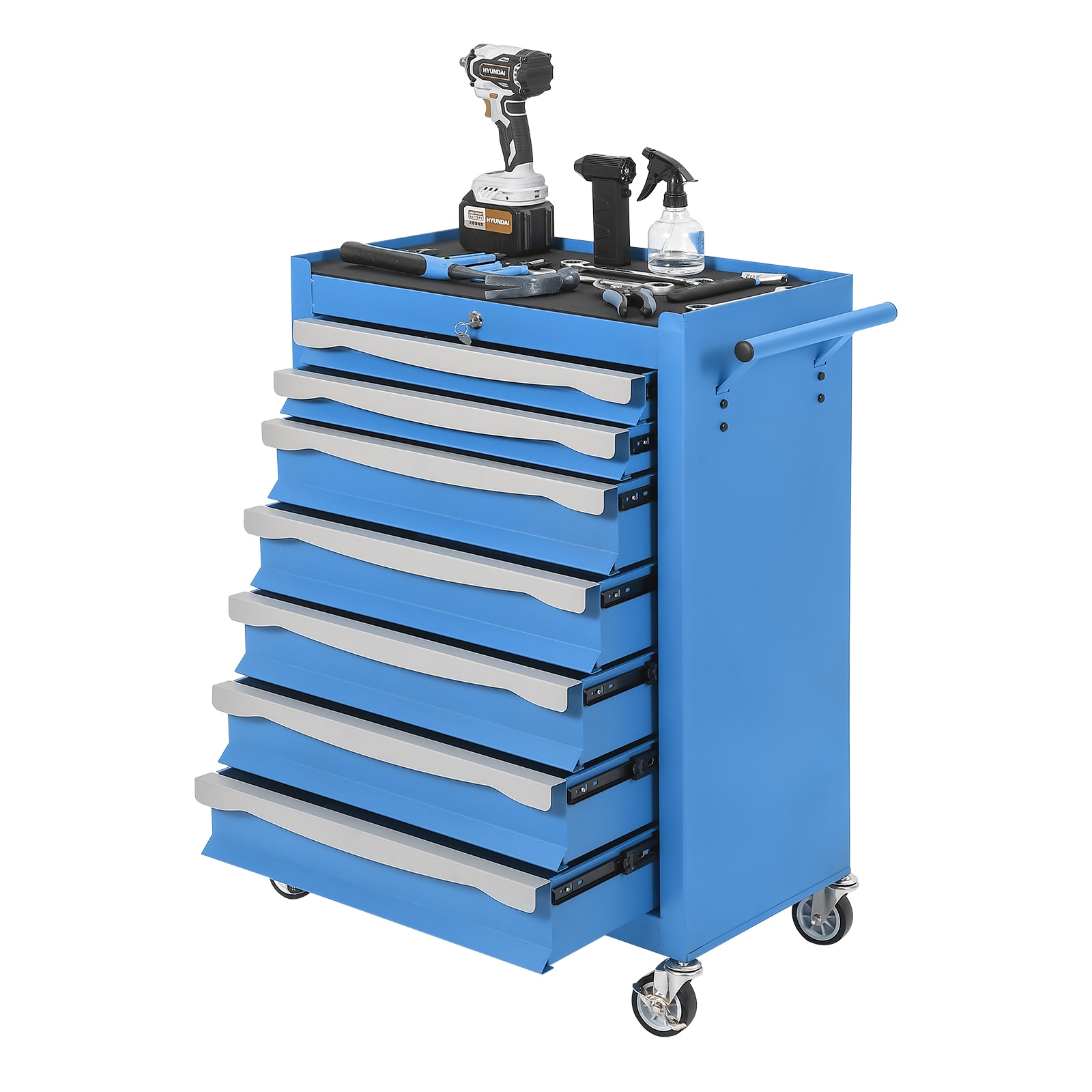 Garvee Heavy Duty 7 Drawer Tool Chest with Wheels Large Capacity Mobile Storage Cabinet with Lock Drawer Liners and Link Buckle for Garage Workshop Blue