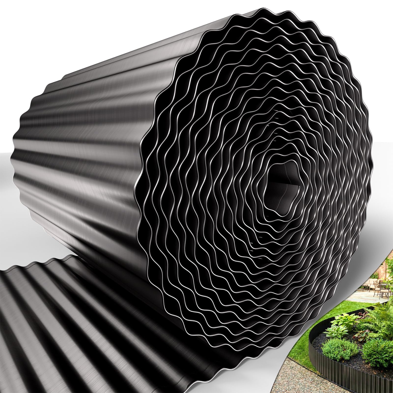 Phyfalip  40FT x 8IN Flexible Corrugated Metal Garden Edging Roll Rust Resistant Galvanized Steel Landscape Border for Flower Beds Pathways and