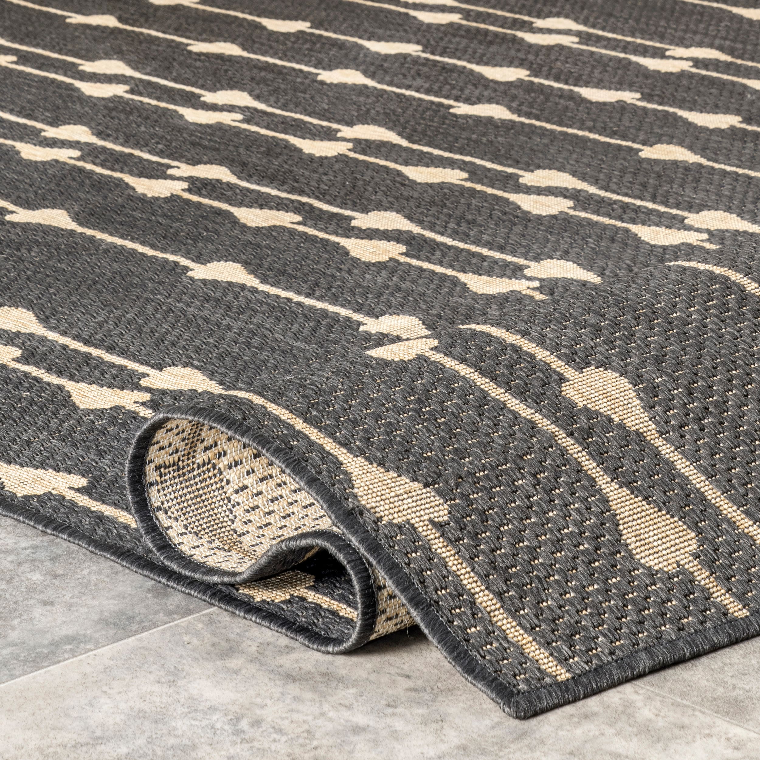 Charcoal Synthetic Reversible Rectangular Indoor/Outdoor Rug